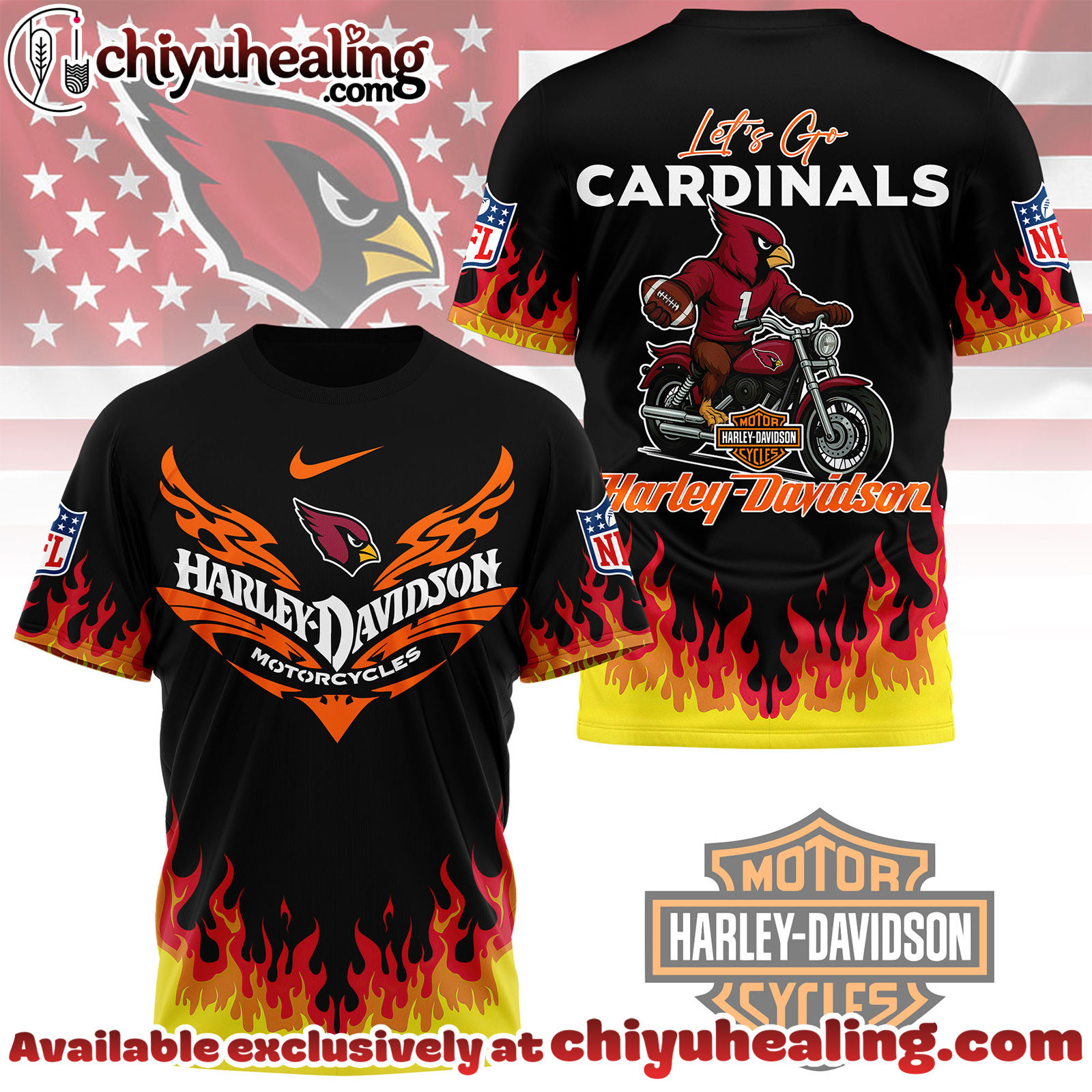 Arizona Cardinals Premium NFL Harley Davidson Firewave 3D Shirt, Hoodie, Sweatshirt, All Team NFL