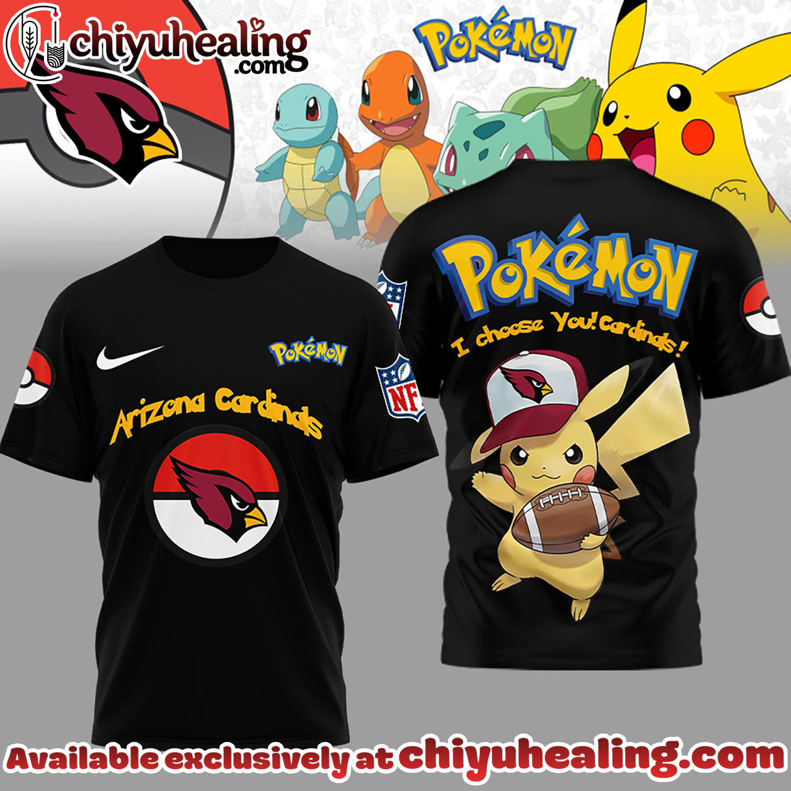 Arizona Cardinals Premium NFL I Choose You Pikachu 3D Shirt, Hoodie, Sweatshirt, All Team NFL