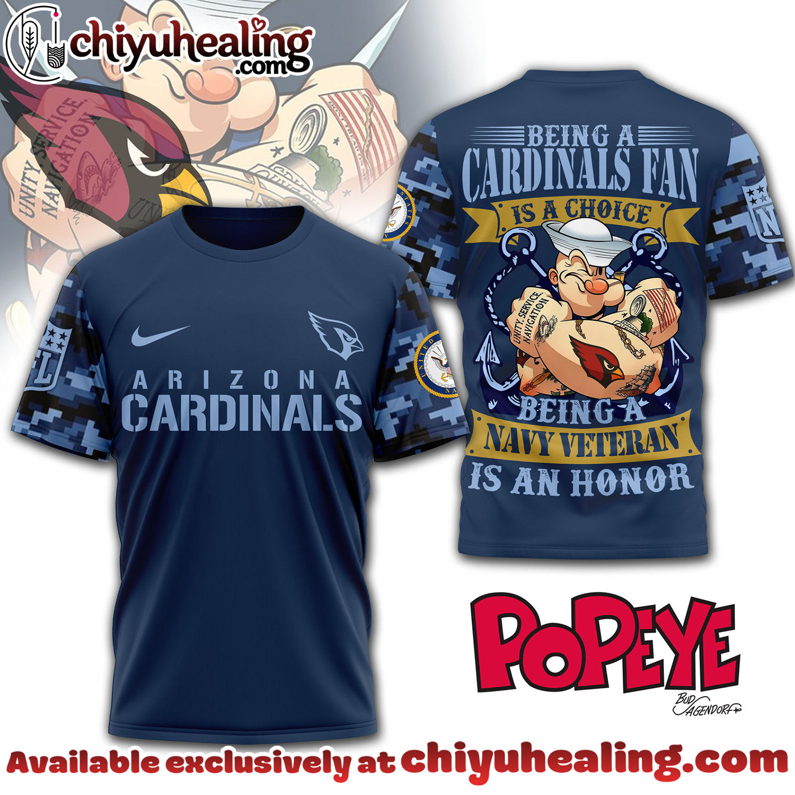 Arizona Cardinals Premium NFL Navy Veteran Popeye 3D T-Shirt, Hoodie, Sweatshirt, All Team NFL