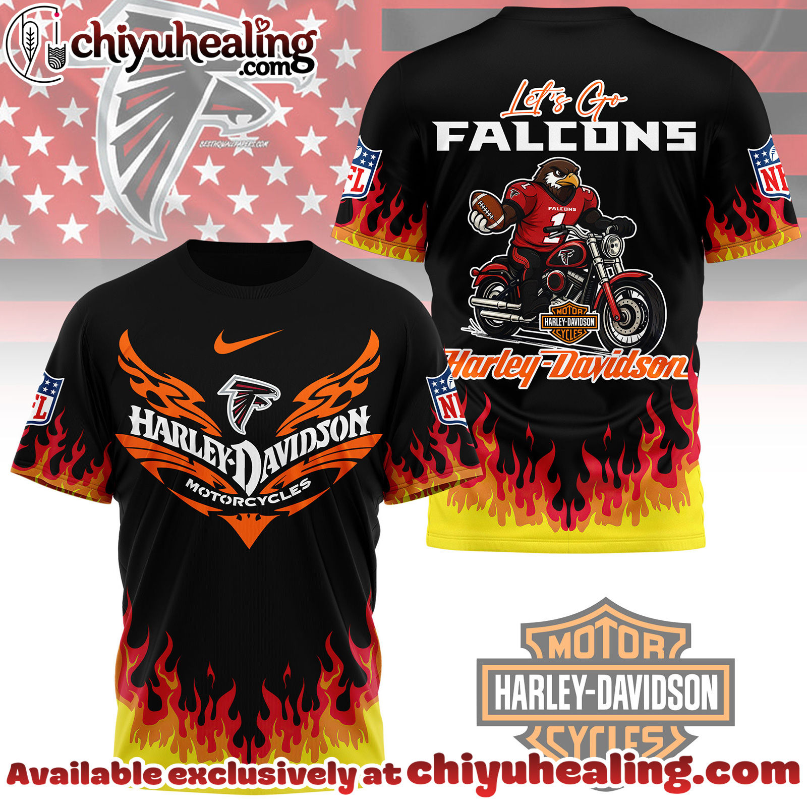 Atlanta Falcons Premium NFL Harley Davidson Firewave 3D Shirt, Hoodie, Sweatshirt, All Team NFL