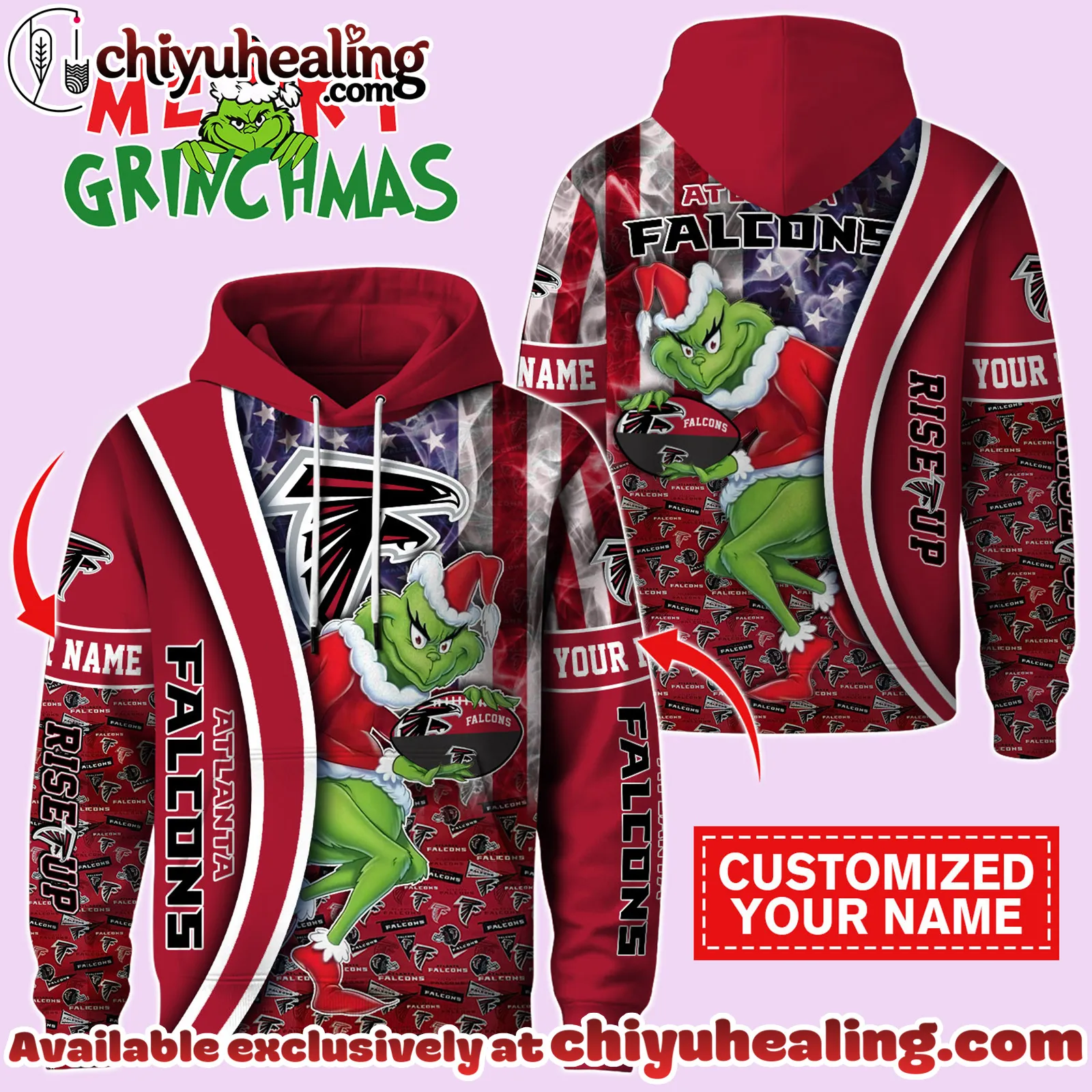 Atlanta Falcons x The Grinch Christmas Football Hoodie Limited Edition-3D Unisex Hoodie