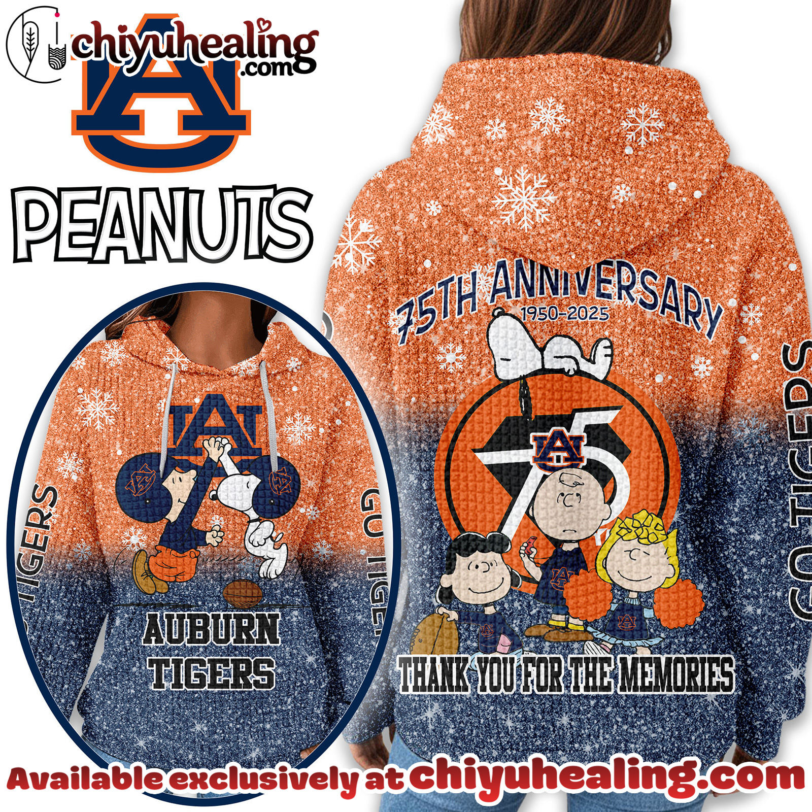 Auburn Tigers Premium NCAA Peanuts Anniversary 3D Waffle Hoodie, Sweatshirt, Tshirt HI