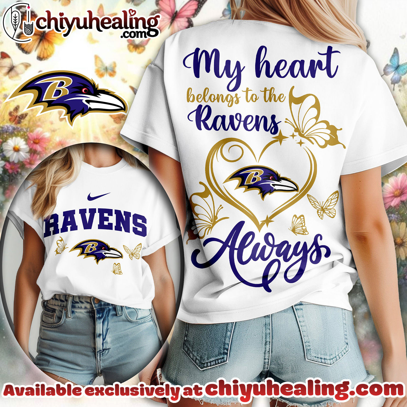 Baltimore Ravens Premium NFL Butterfly Women Shirt, Hoodie, Sweatshirt