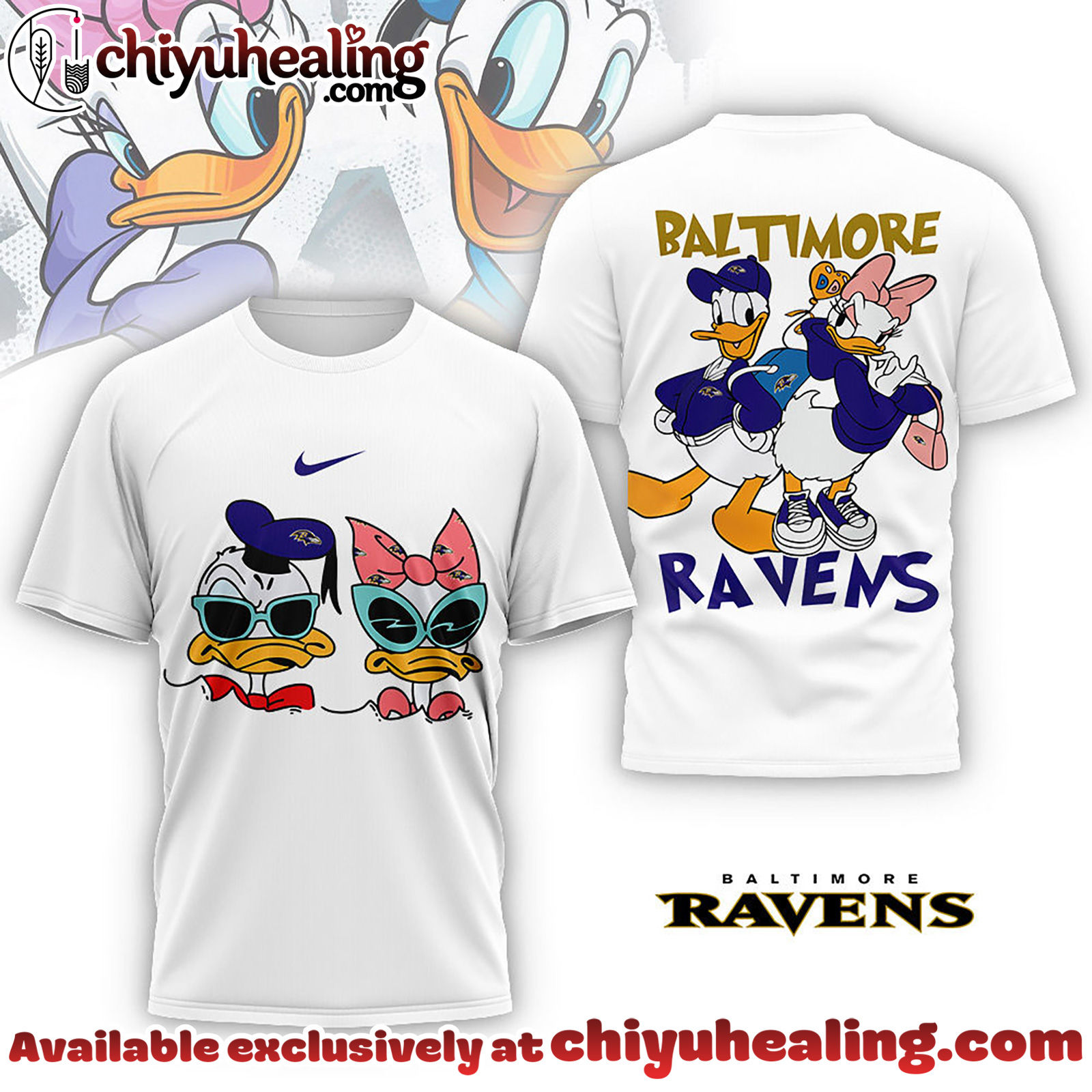 Baltimore Ravens Premium NFL Donald And Daisy 3D Tshirt, Sweatshirt, Hoodie