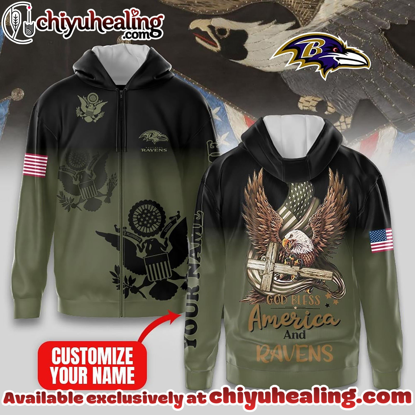 Baltimore Ravens Premium NFL God Bless America Zip Hoodie, T-shirt, Sweatshirt