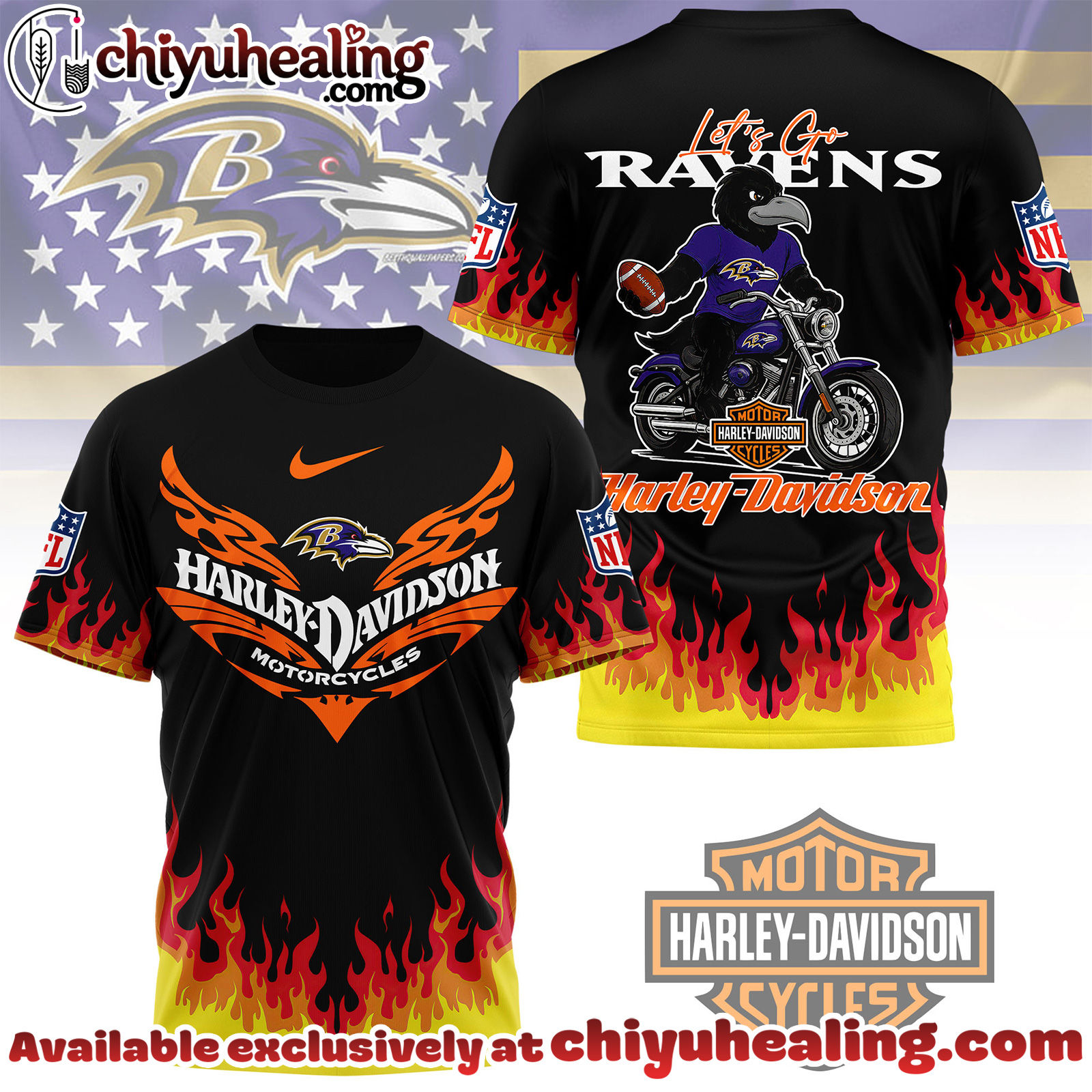 Baltimore Ravens Premium NFL Harley Davidson Firewave 3D Shirt, Hoodie, Sweatshirt, All Team NFL