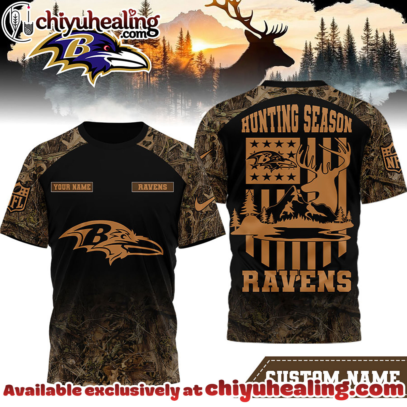 Baltimore Ravens Premium NFL Hunting Season 3D Shirt
