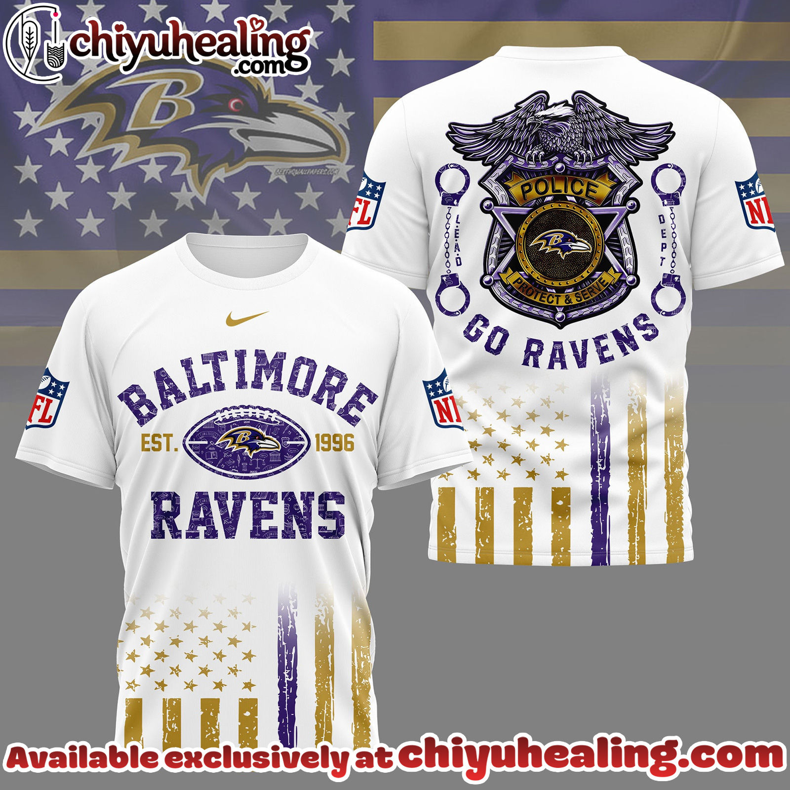 Baltimore Ravens Premium NFL Law Enforcement Tribute 3D Shirt
