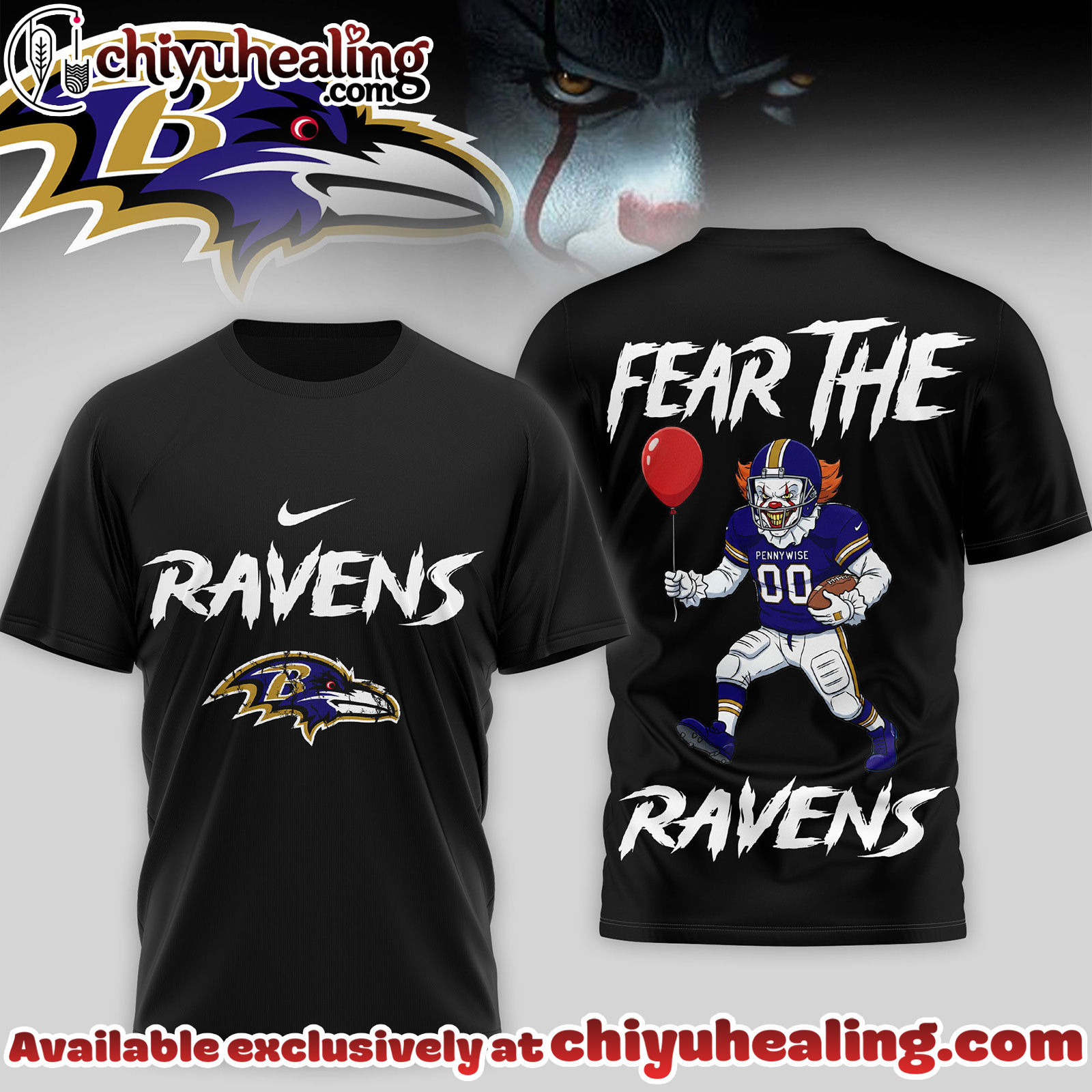 Baltimore Ravens Premium NFL Pennywise 3D Shirt Baltimore Ravens Premium NFL Pennywise 3D Shirt