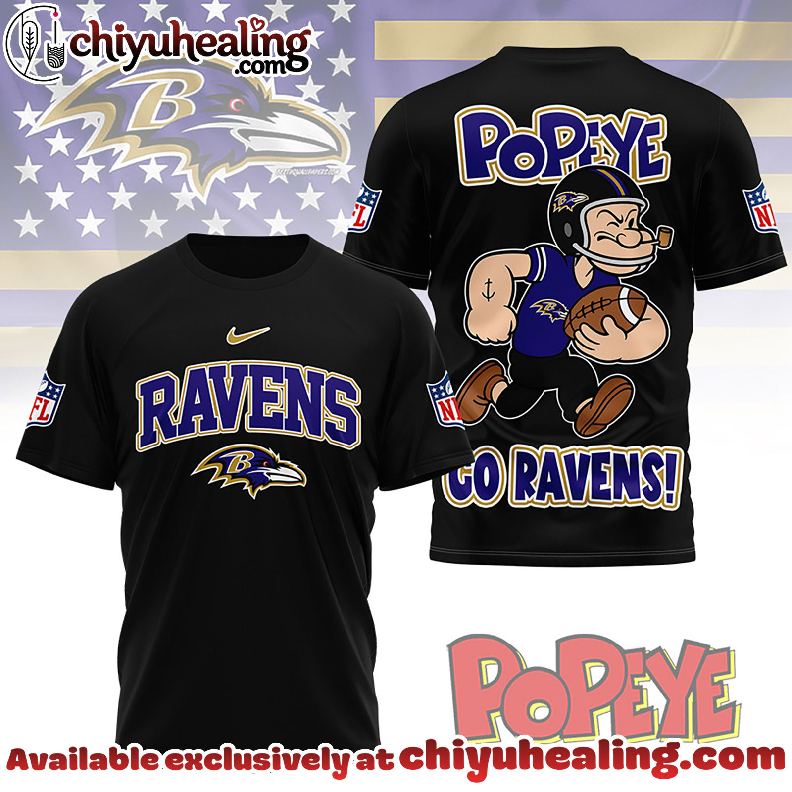 Baltimore Ravens Premium NFL Popeye Fan 3D Shirt, Hoodie, Sweatshirt, All Team NFL