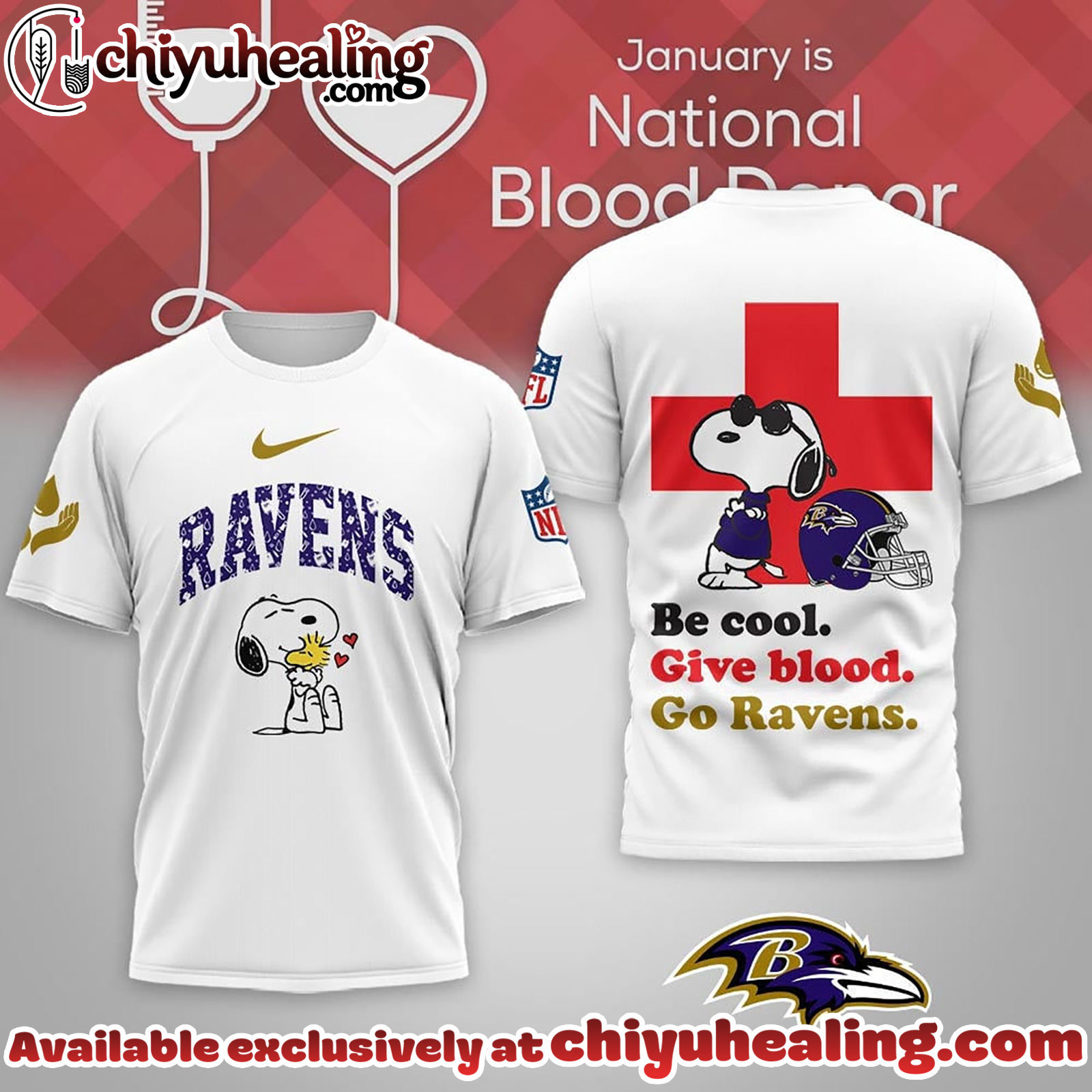 Baltimore Ravens Premium NFL Snoopy Blood Donor Awareness Month T-Shirt, Hoodie, Sweatshirt, All Team NFL