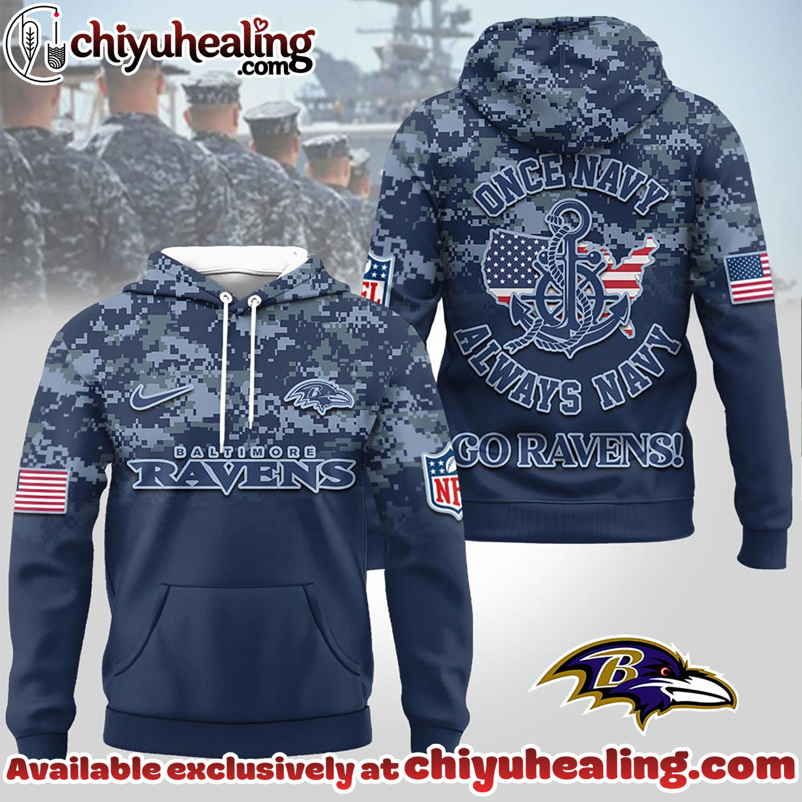 Baltimore Ravens Premium NFL US Navy 3D Hoodie, Sweatshirt, T-Shirt, All Team NFL