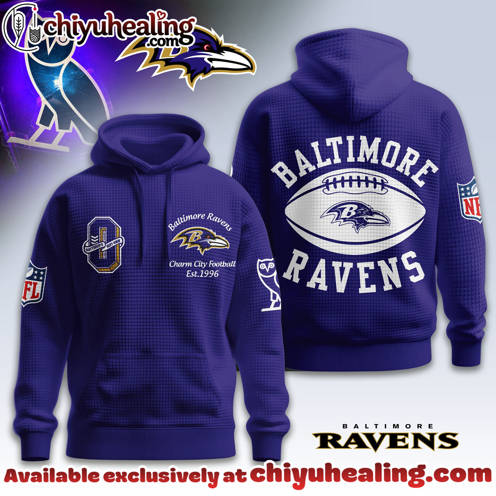 Baltimore Ravens Premium NFL x OVO 3D Waffle Hoodie, Sweatshirt, Shirt, All Team NFL