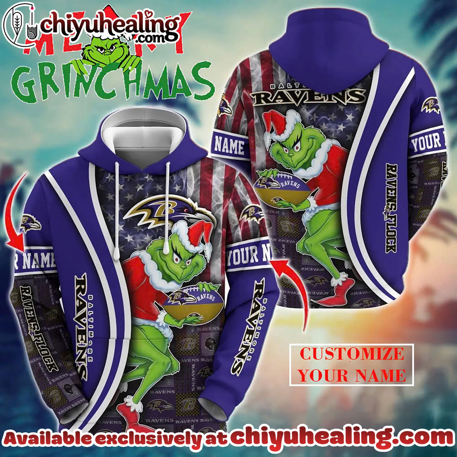 Baltimore Ravens x The Grinch Christmas Football Hoodie Limited Edition-3D Unisex Hoodie