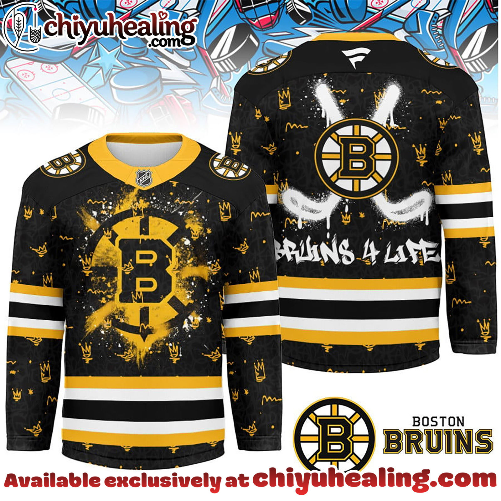Boston Bruins Premium NHL Graffiti My Team 4 Life Hockey Jersey