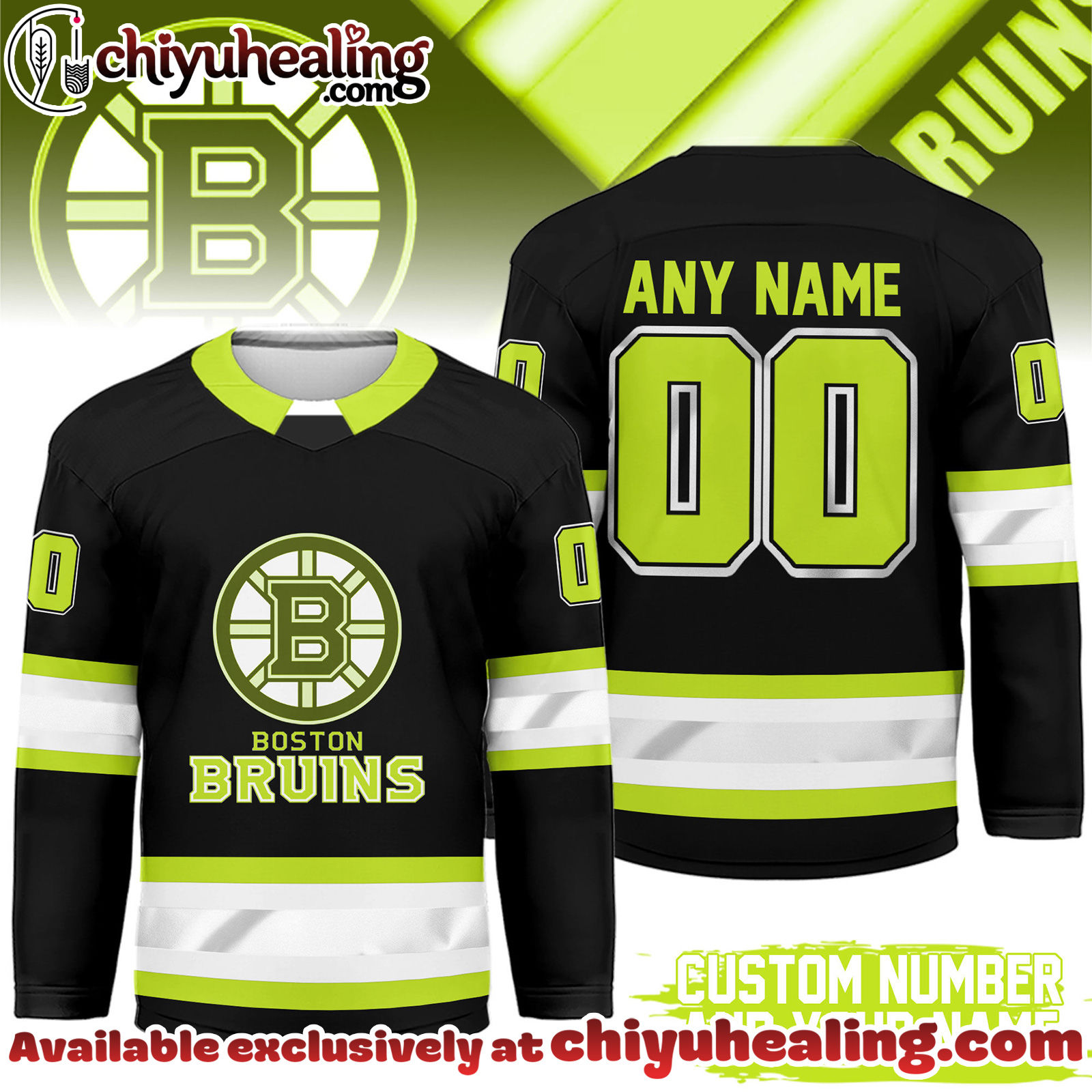 Boston Bruins Premium NHL Hi-Vis Hockey Spirit Custom Name and Number Jersey