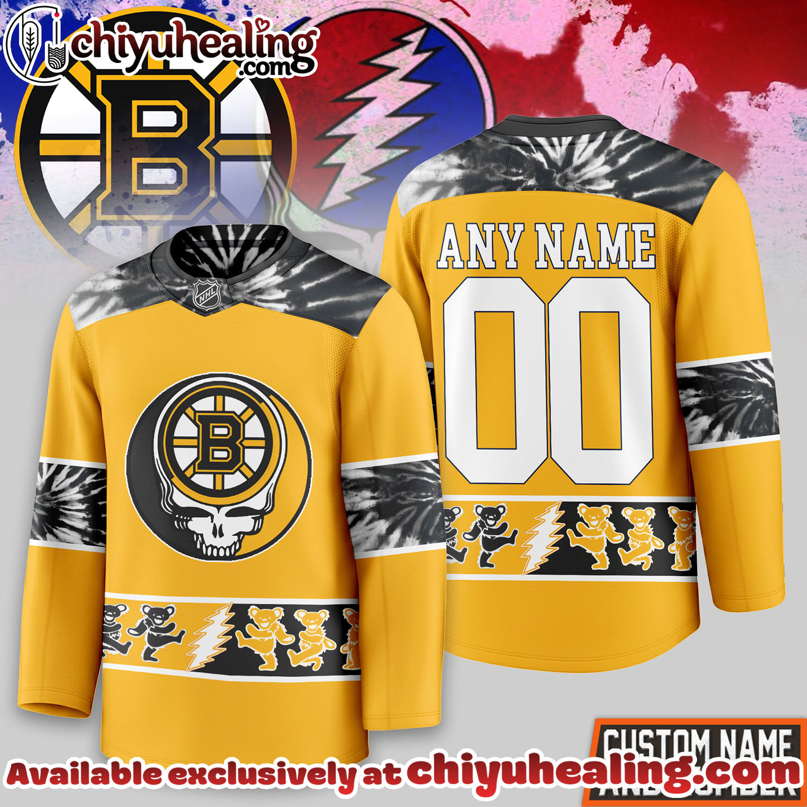 Boston Bruins Premium NHL Tie-Dye Skull Hockey Jersey