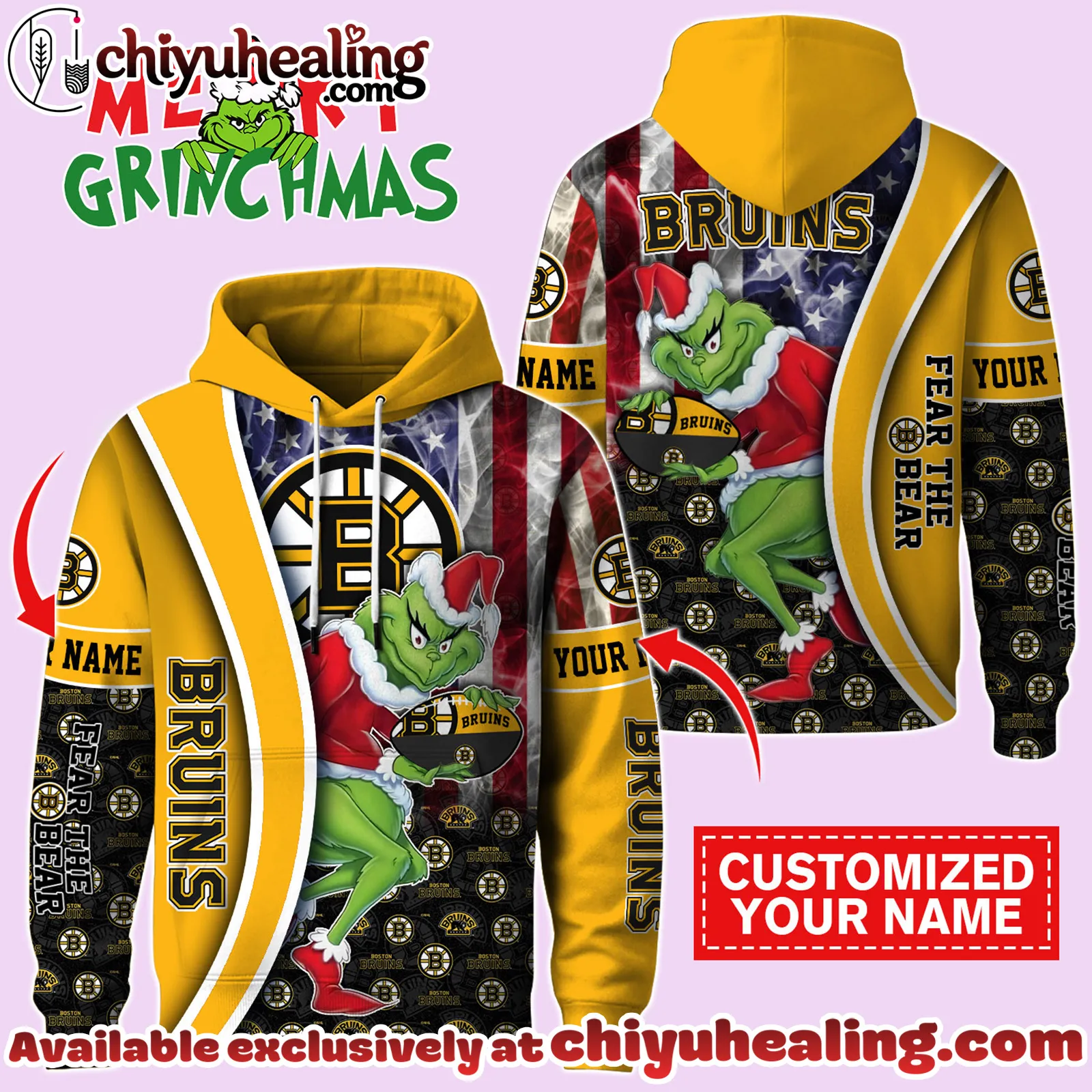 Boston Bruins x The Grinch Christmas Hockey Hoodie Limited Edition-3D Unisex Hoodie