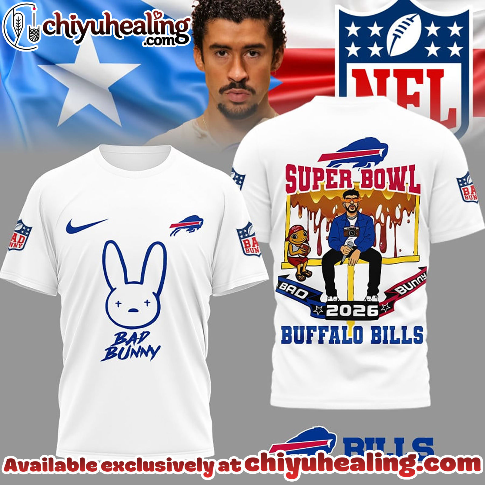 Buffalo Bills Premium NFL Bad Bunny Super Bowl 3D Shirt