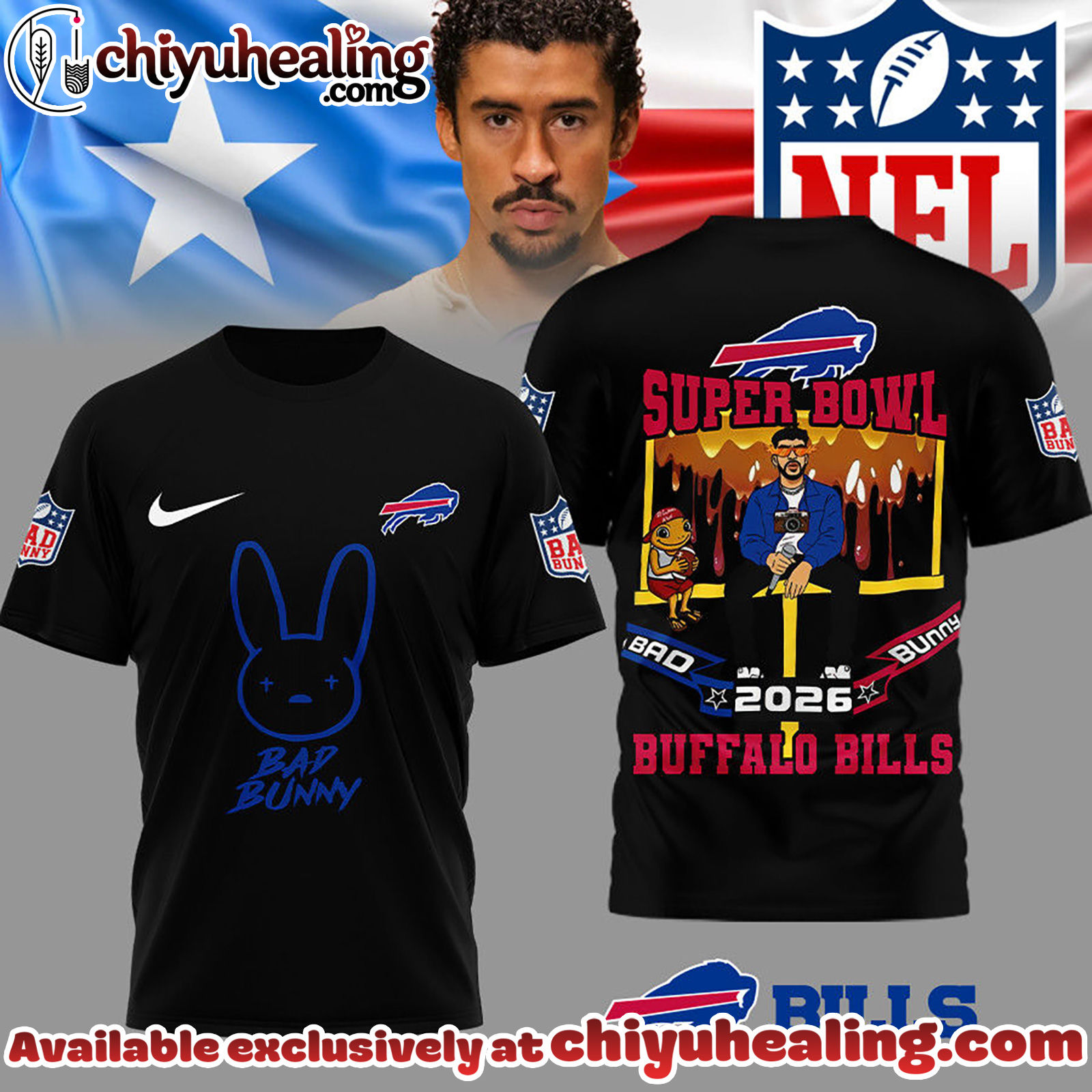 Buffalo Bills Premium NFL Bad Bunny Super Bowl 3D Shirt Buffalo Bills Premium NFL Bad Bunny Super Bowl 3D Shirt
