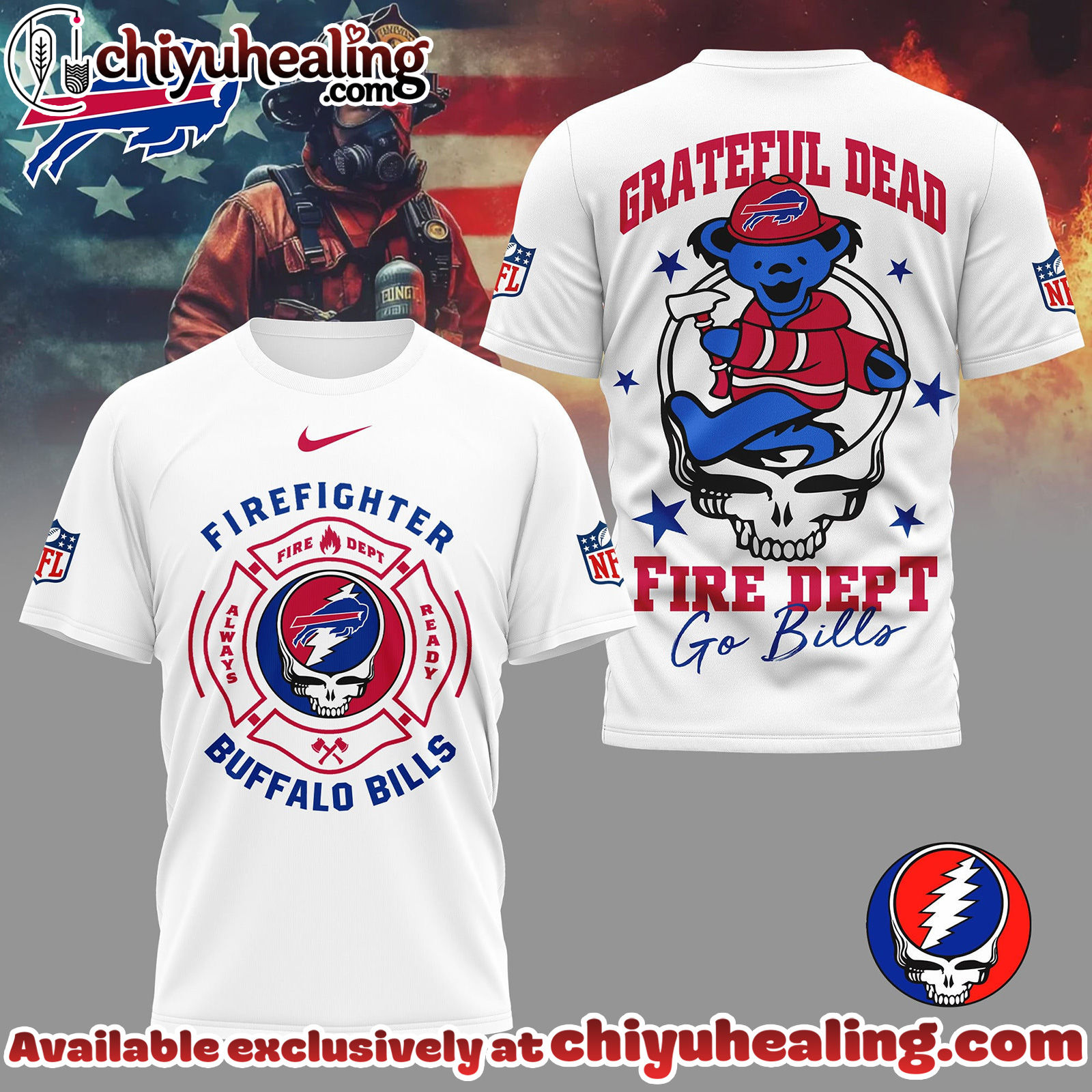 Buffalo Bills Premium NFL Grateful Dead Firefighter 3D Shirt, Hoodie, Sweatshirt