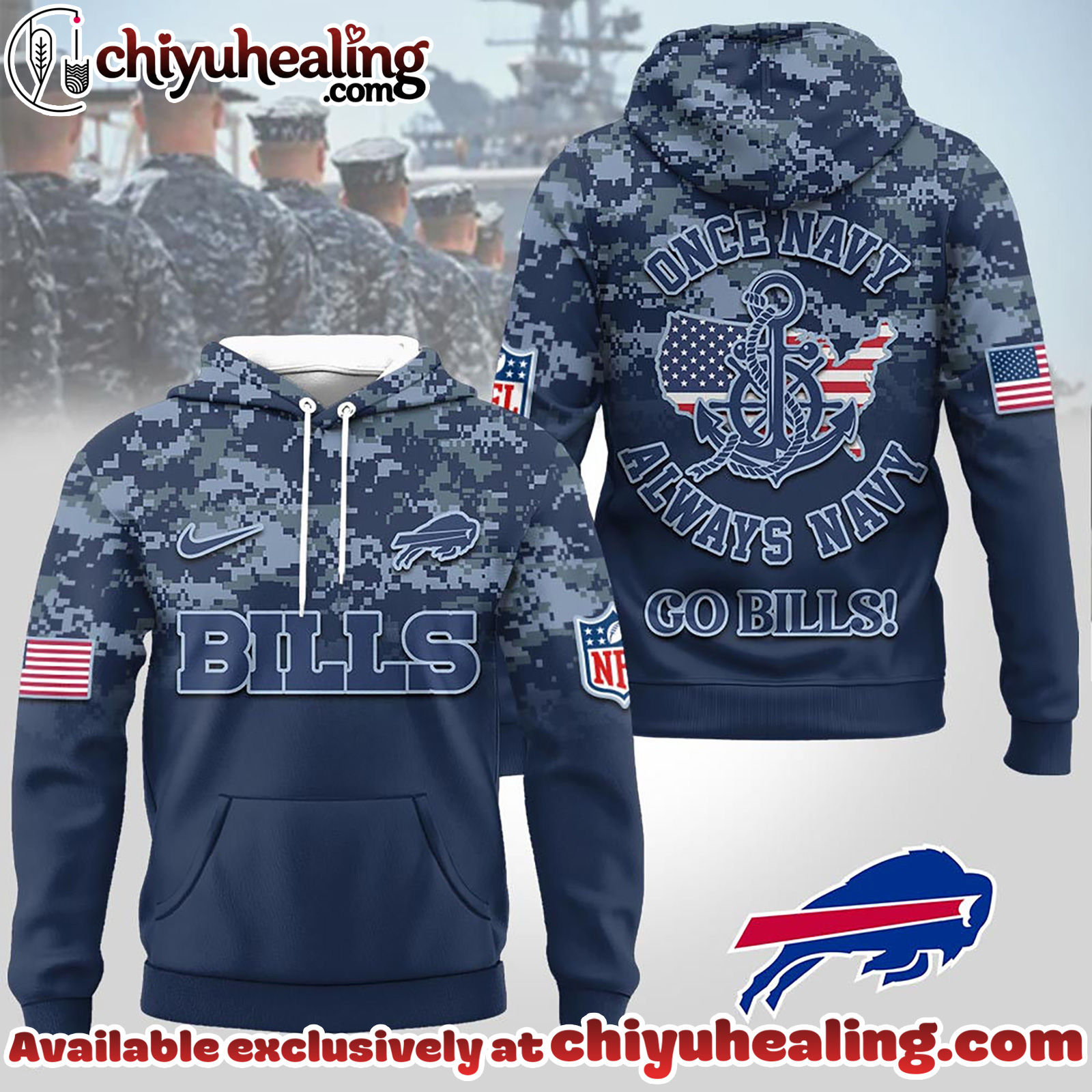 Buffalo Bills Premium NFL US Navy 3D Hoodie, Sweatshirt, T-Shirt, All Team NFL