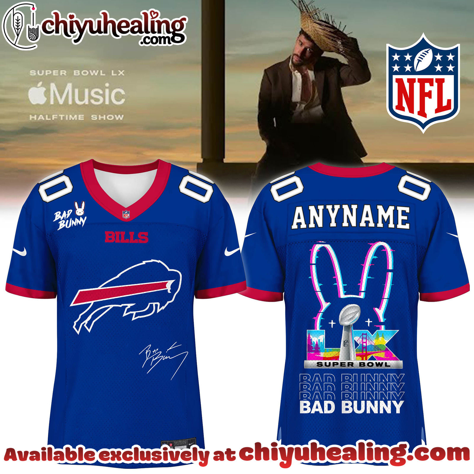 Buffalo Bills x Bad Bunny Super Bowl Football Jersey Limited Edition
