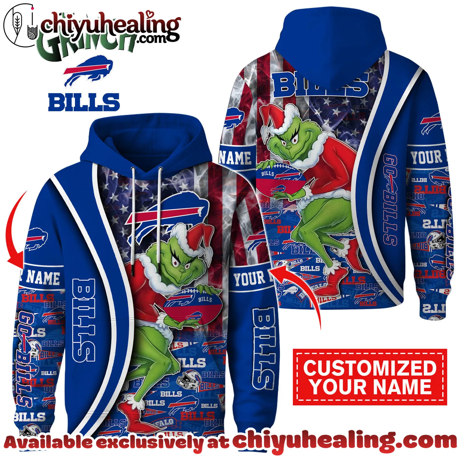 Buffalo Bills x The Grinch Christmas Football Hoodie Limited Edition-3D Unisex Hoodie