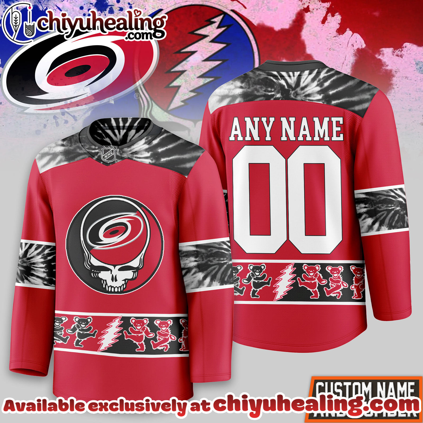 Carolina Hurricanes Premium NHL Tie-Dye Skull Hockey Jersey