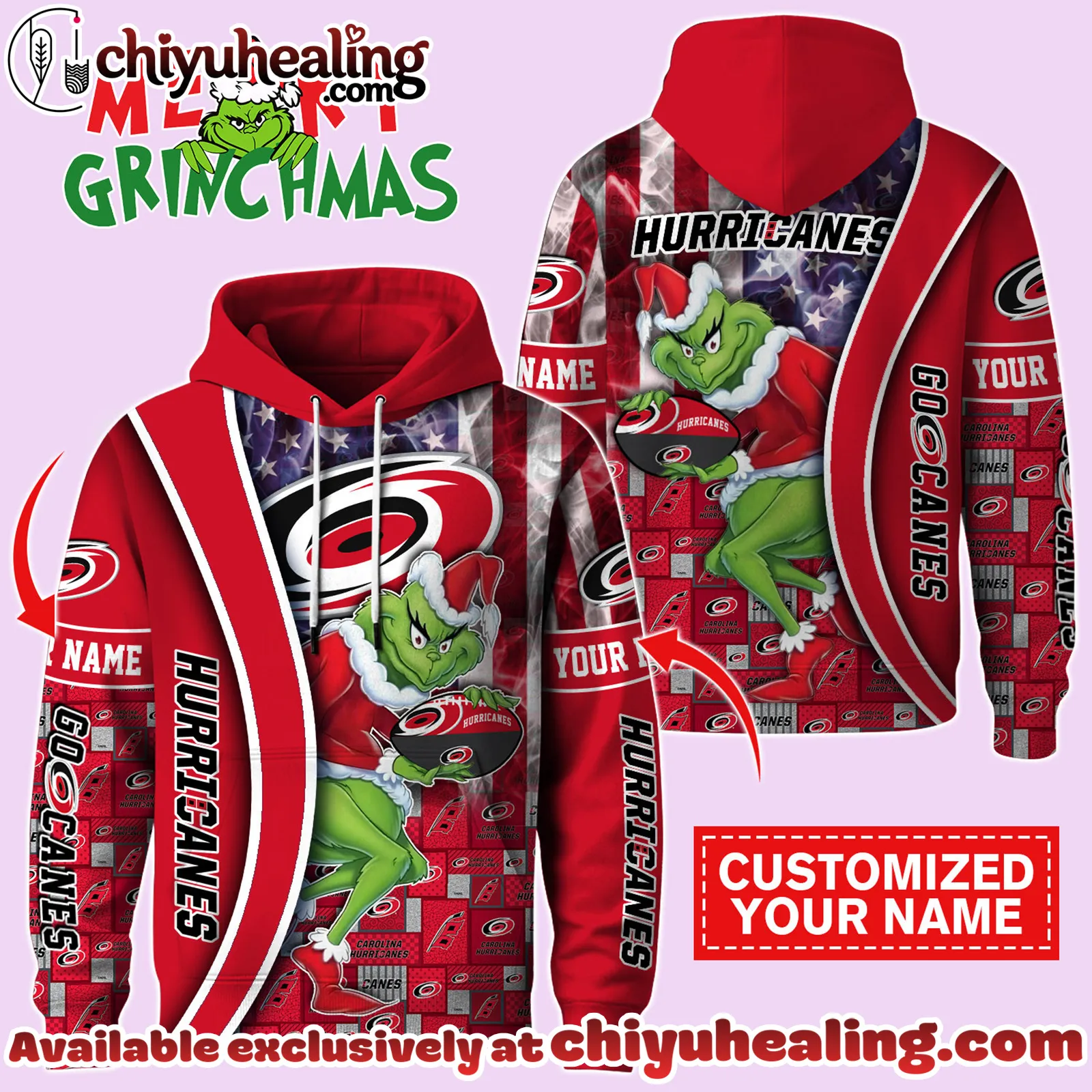 Carolina Hurricanes x The Grinch Christmas Hockey Hoodie Limited Edition-3D Unisex Hoodie