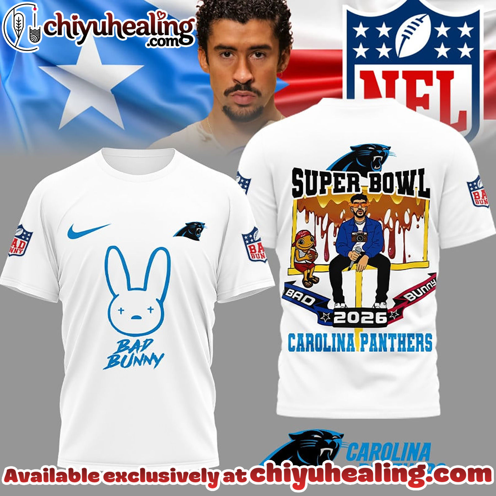 Carolina Panthers Premium NFL Bad Bunny Super Bowl 3D Shirt