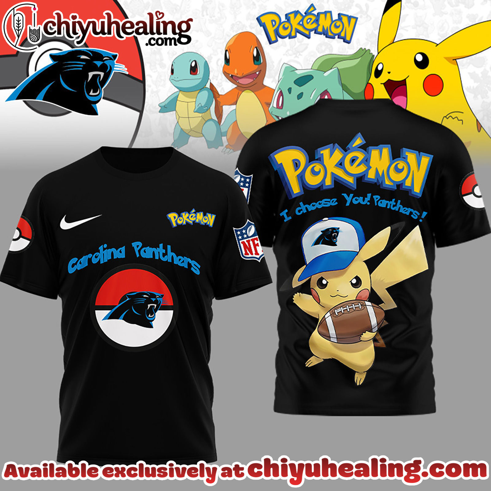 Carolina Panthers Premium NFL I Choose You Pikachu 3D Shirt, Hoodie, Sweatshirt, All Team NFL