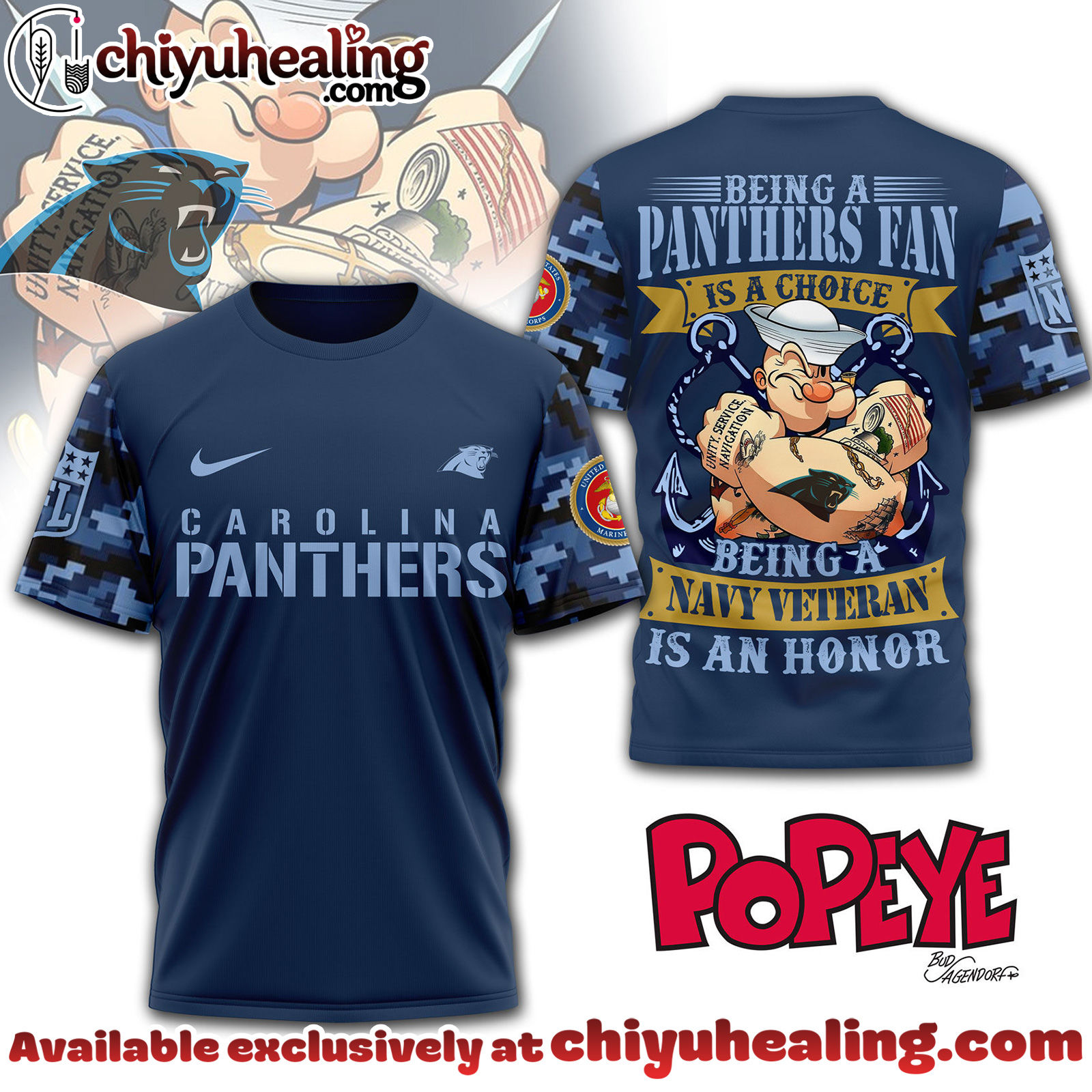 Carolina Panthers Premium NFL Navy Veteran Popeye 3D T-Shirt, Hoodie, Sweatshirt, All Team NFL
