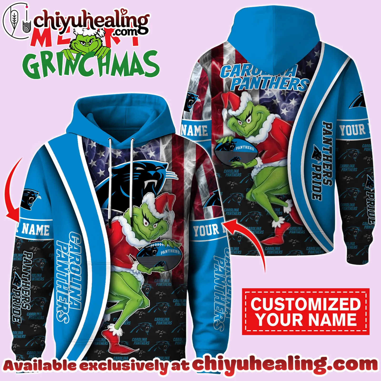 Carolina Panthers x The Grinch Christmas Football Hoodie Limited Edition-3D Unisex Hoodie