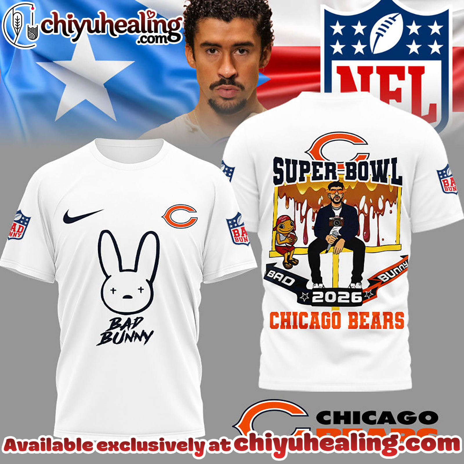 Chicago Bears Premium NFL Bad Bunny Super Bowl 3D Shirt, Hoodie, Sweatshirt