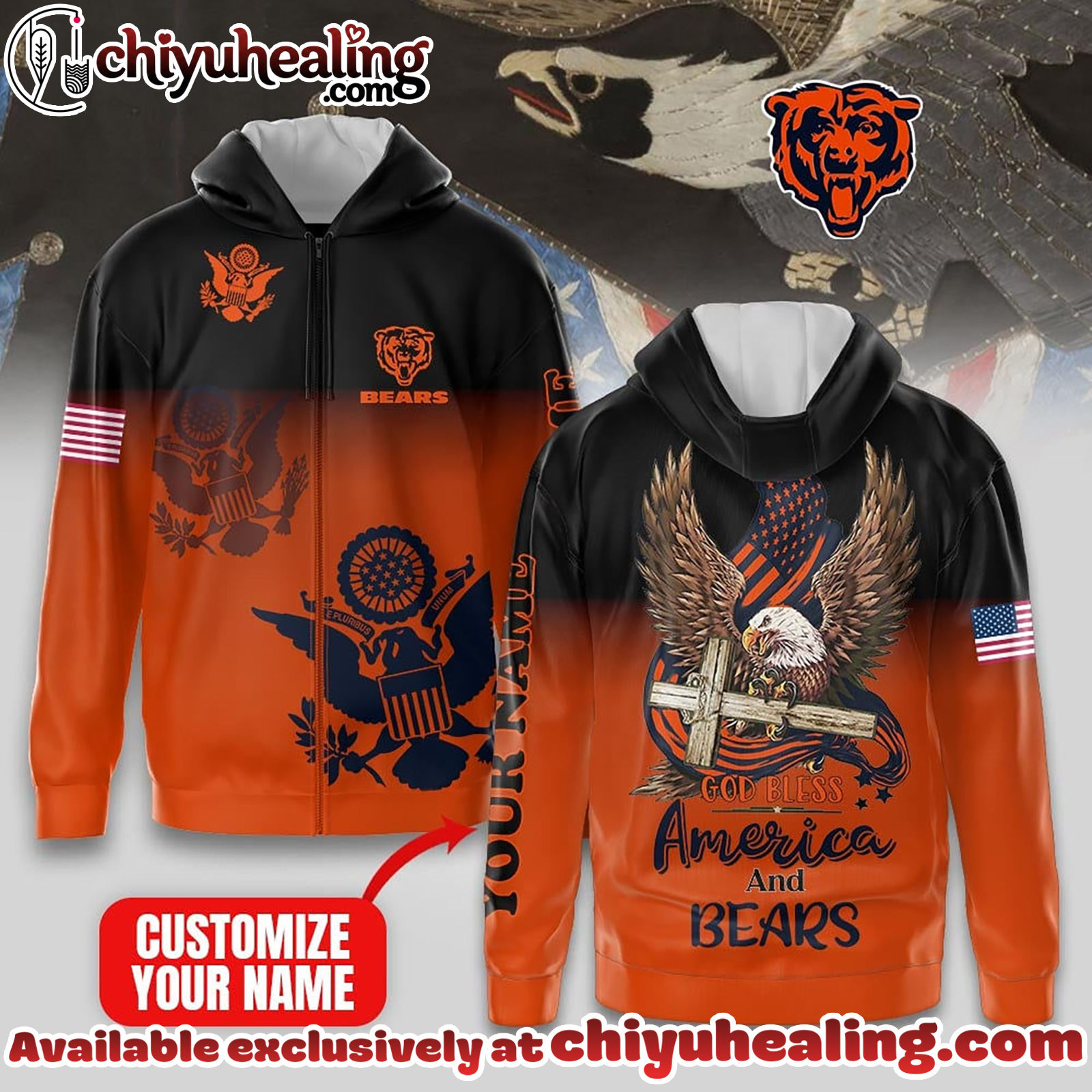Chicago Bears Premium NFL God Bless America Zip Hoodie, T-shirt, Sweatshirt - Ver 2