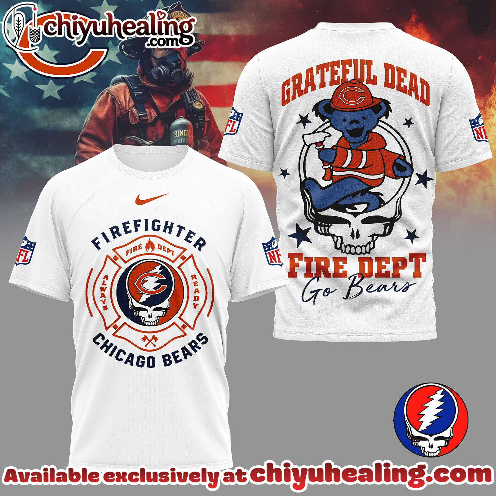 Chicago Bears Premium NFL Grateful Dead Firefighter 3D Shirt, Hoodie, Sweatshirt