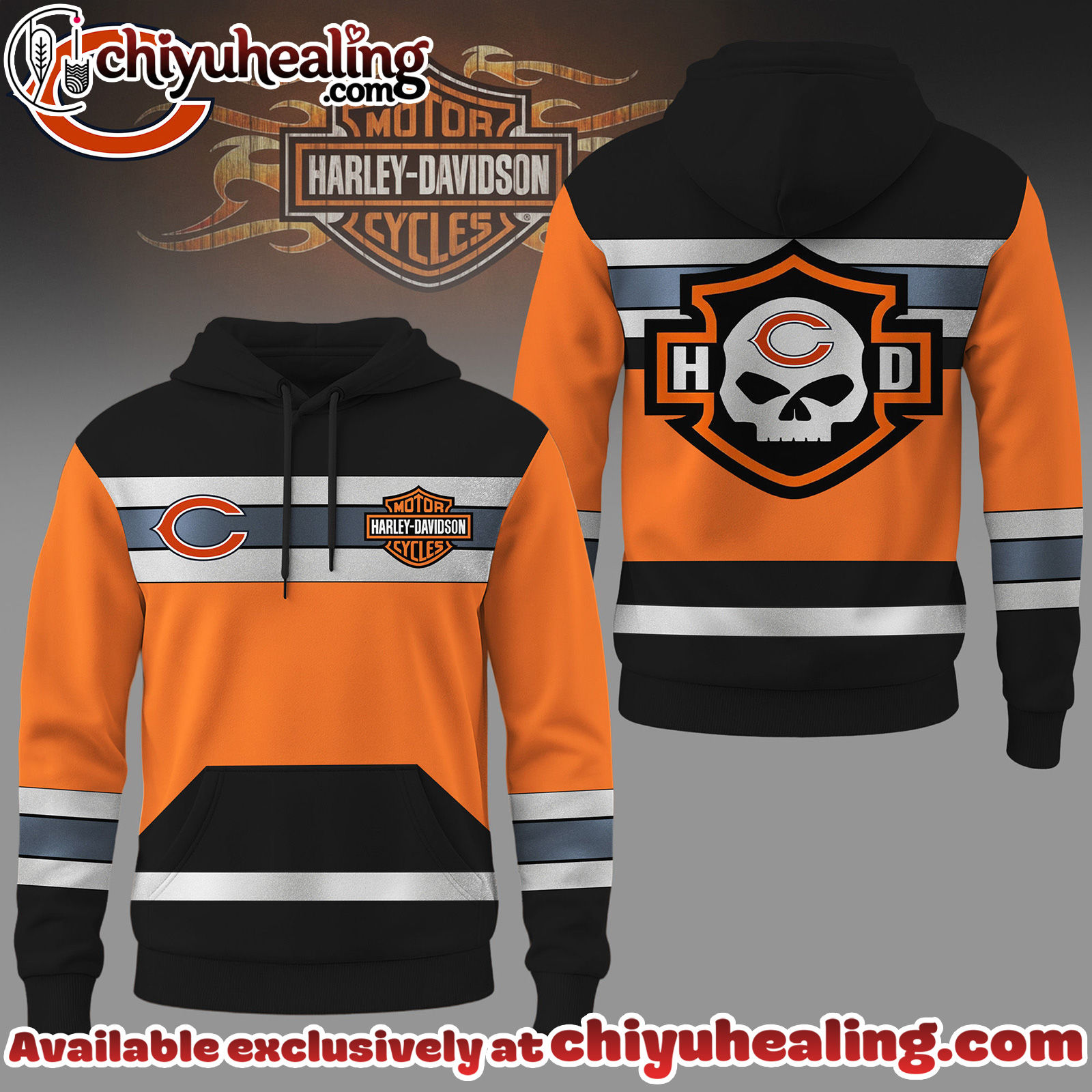 Chicago Bears Premium NFL Harley-Davidson High Visibility 3D Hoodie, Sweatshirt, Tshirt