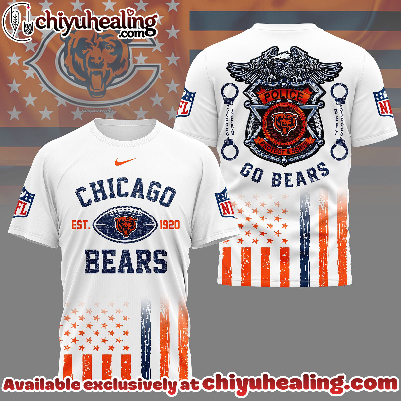 Chicago Bears Premium NFL Law Enforcement Tribute 3D Shirt