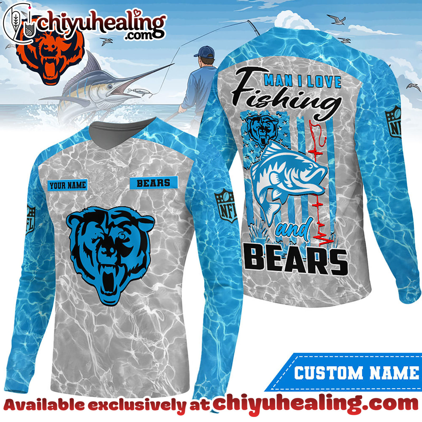 Chicago Bears Premium NFL Love Fishing Long Sleeve Hoodie, T-shirt, Sweatshirt