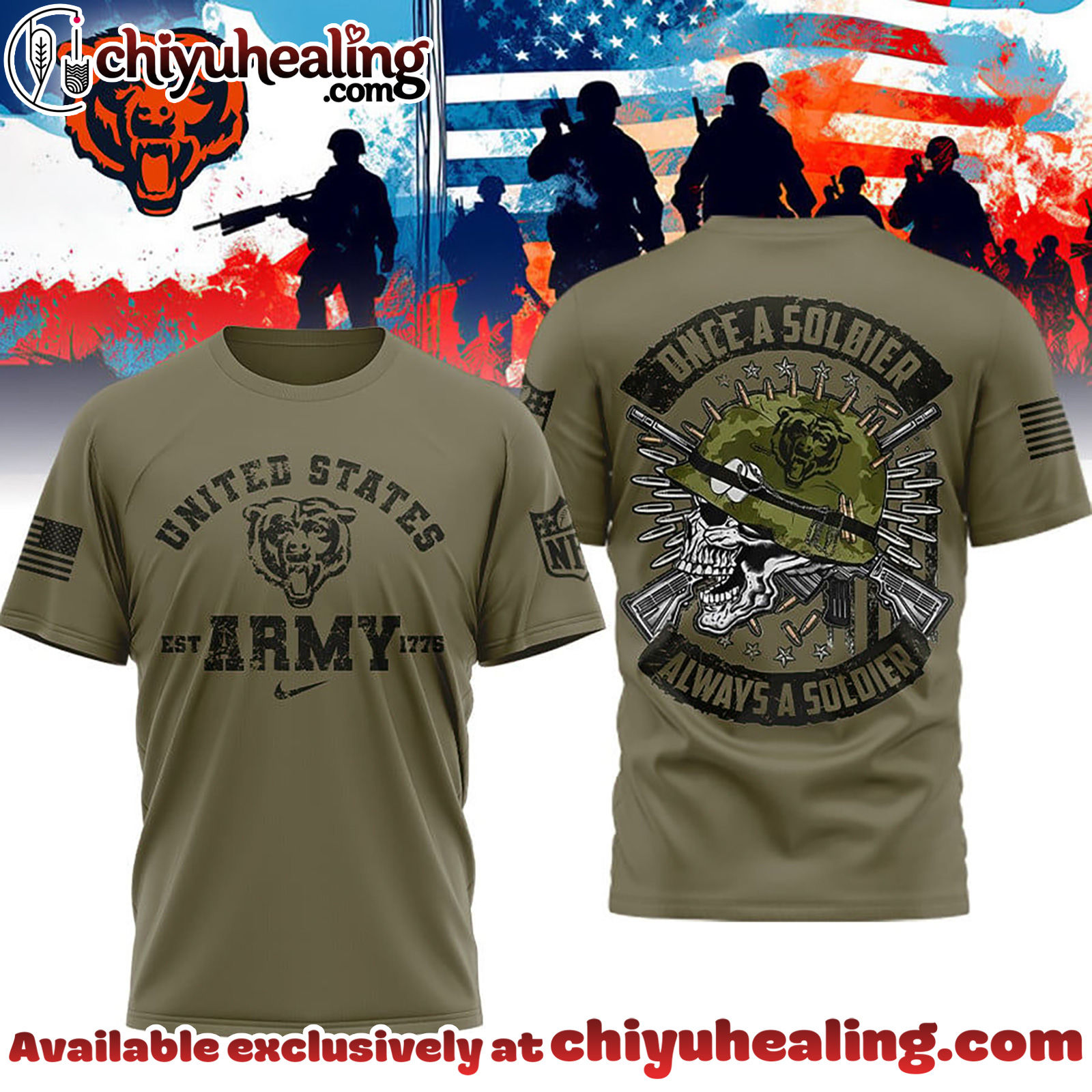 Chicago Bears Premium NFL Once A Soldier Always A Soldier 3D Shirt, Hoodie, Sweatshirt