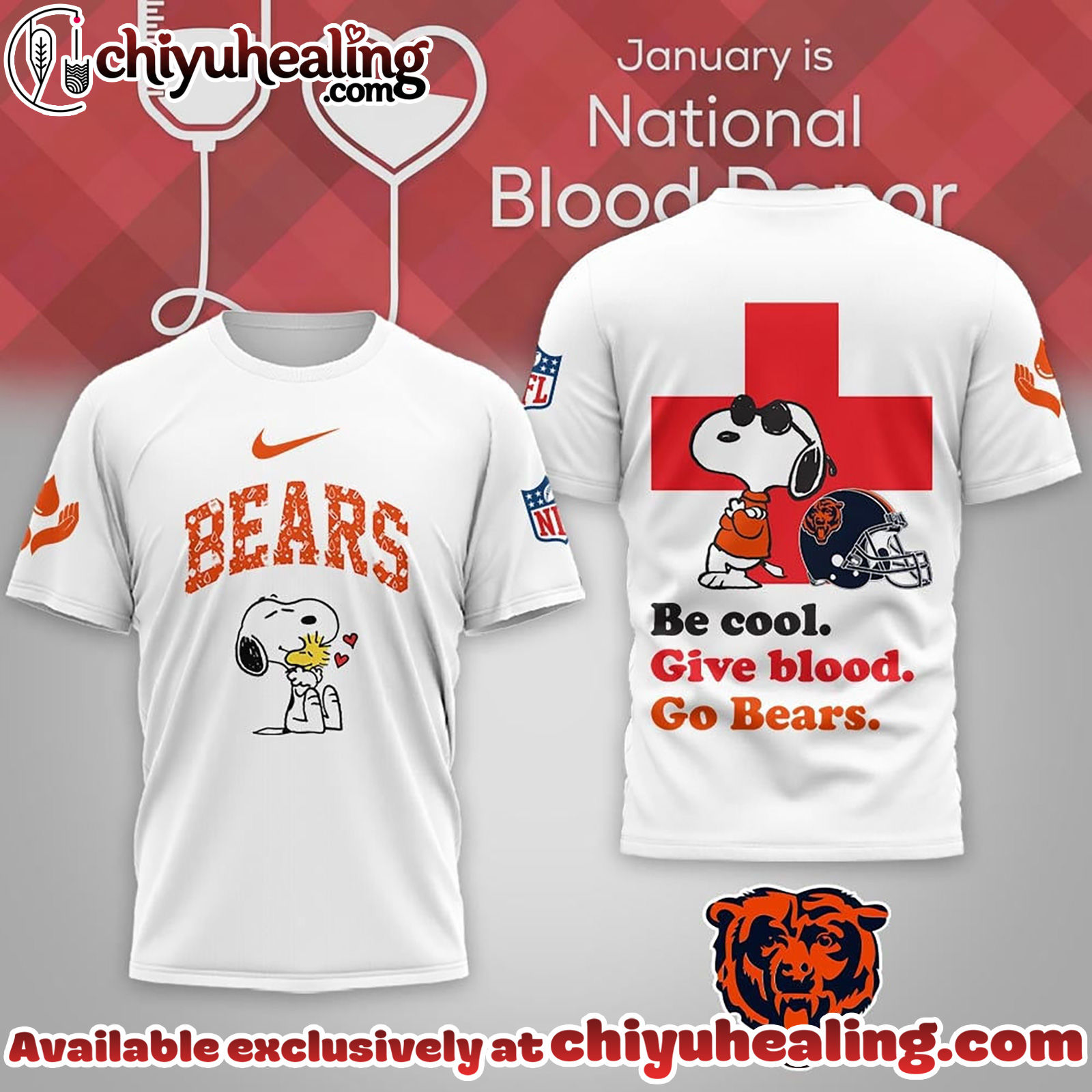 Chicago Bears Premium NFL Snoopy Blood Donor Awareness Month Tshirt, Sweatshirt, Hoodie