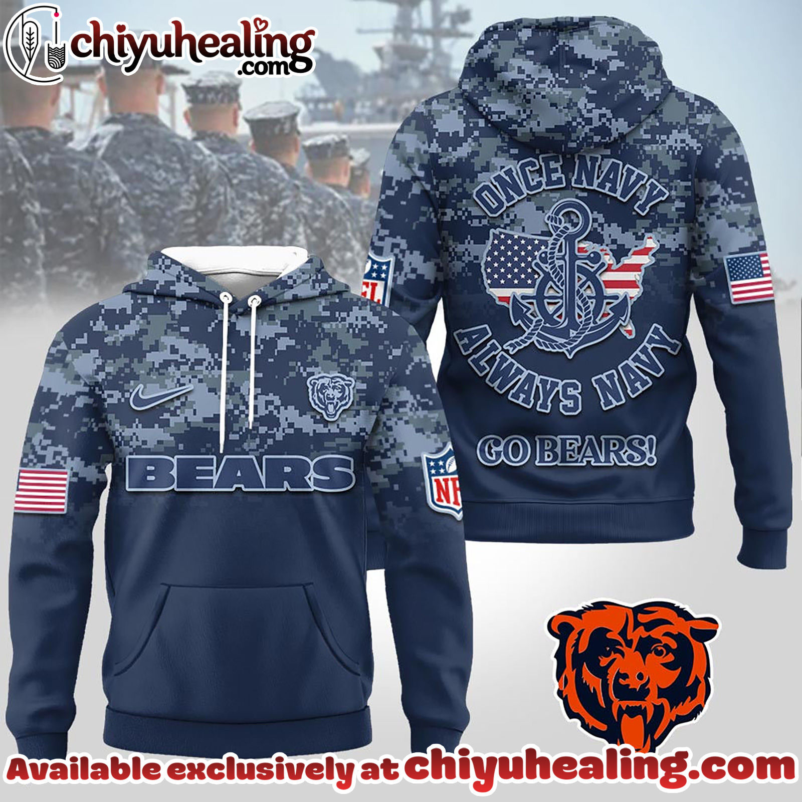 Chicago Bears Premium NFL US Navy 3D Hoodie, Sweatshirt, T-Shirt, All Team NFL
