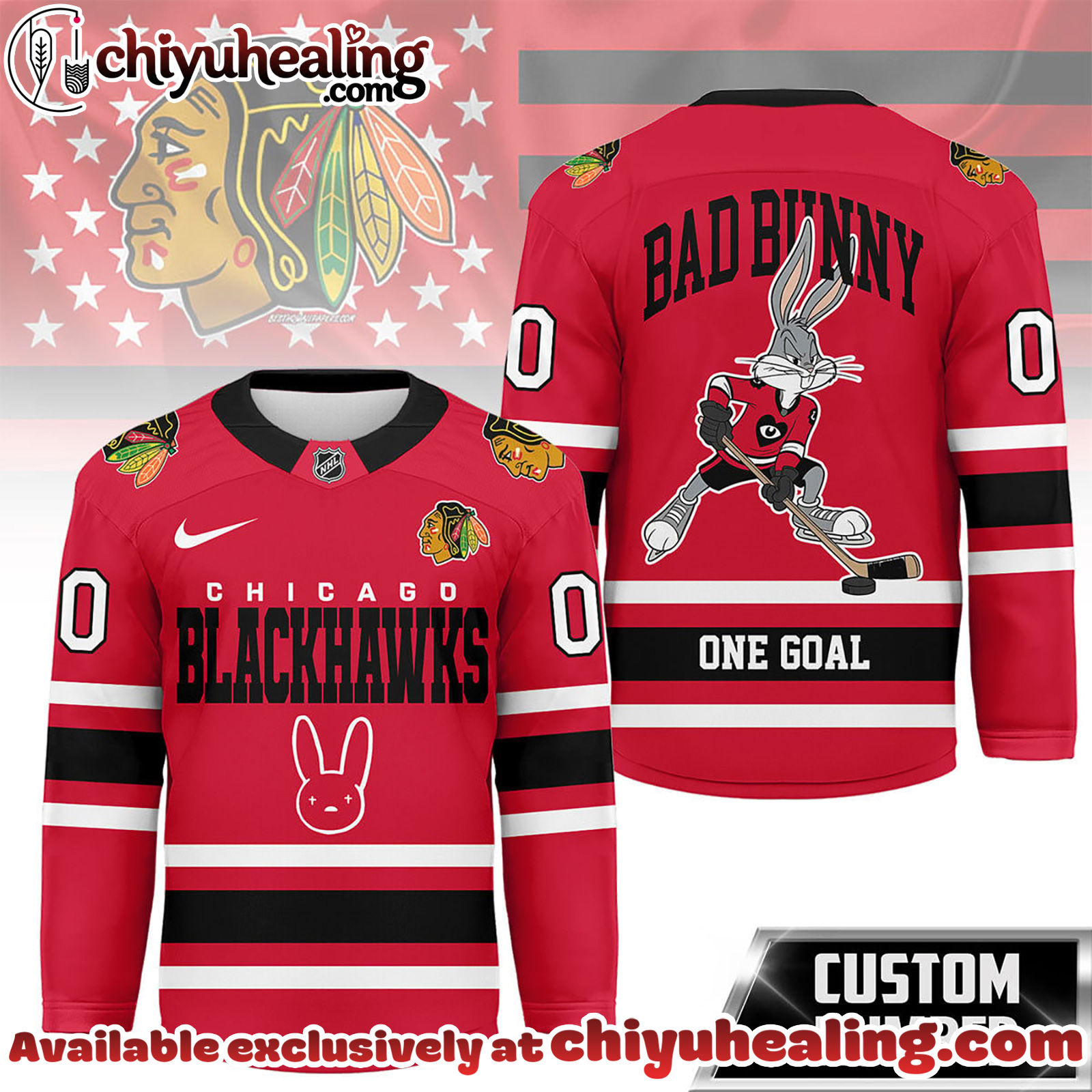 Chicago Blackhawks Premium NHL Bad Bunny Hockey Jersey NY