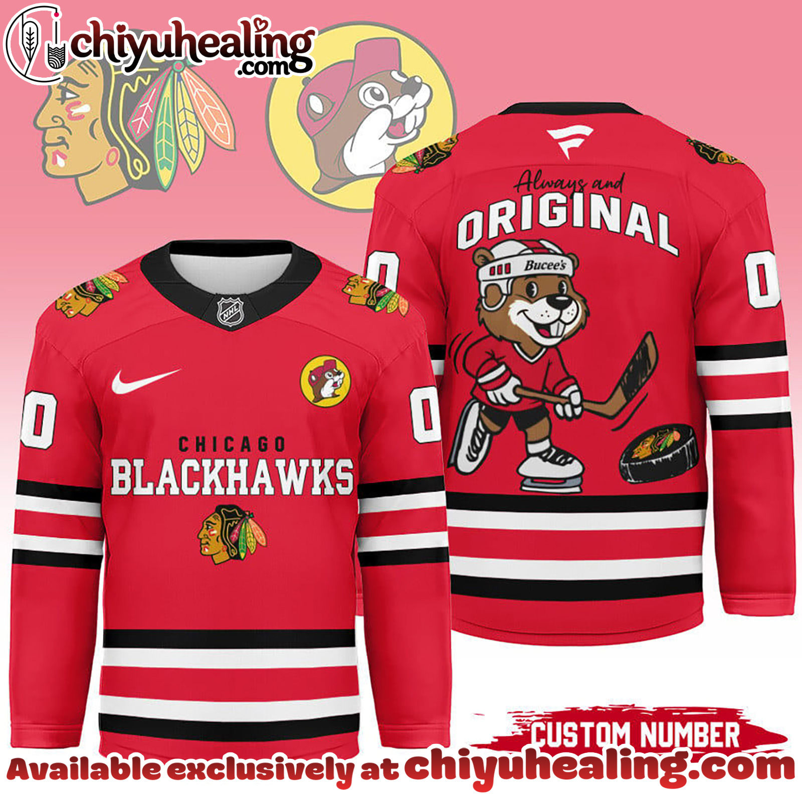 Chicago Blackhawks Premium NHL Bucees Personalized Hockey Jersey