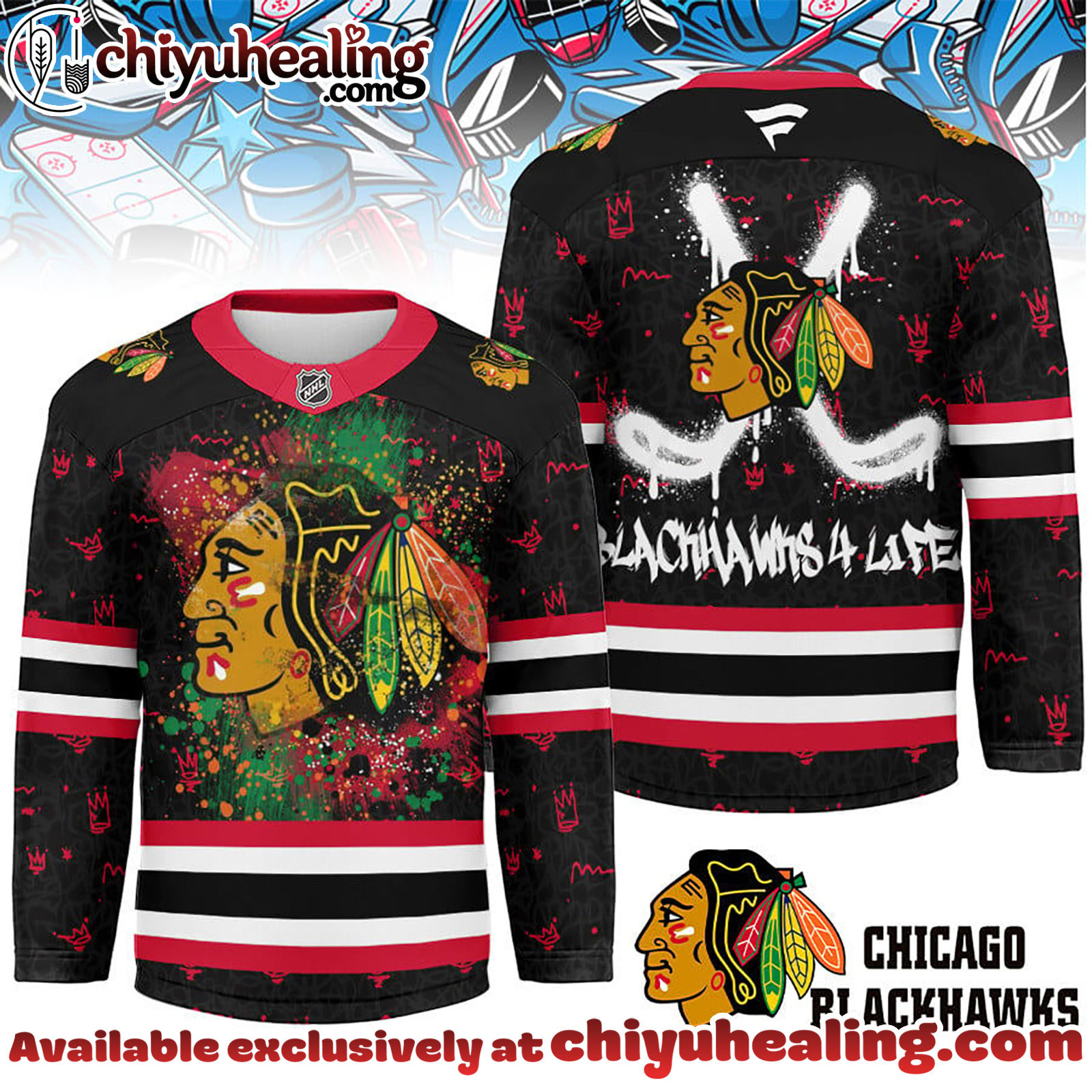 Chicago Blackhawks Premium NHL Graffiti My Team 4 Life Hockey Jersey