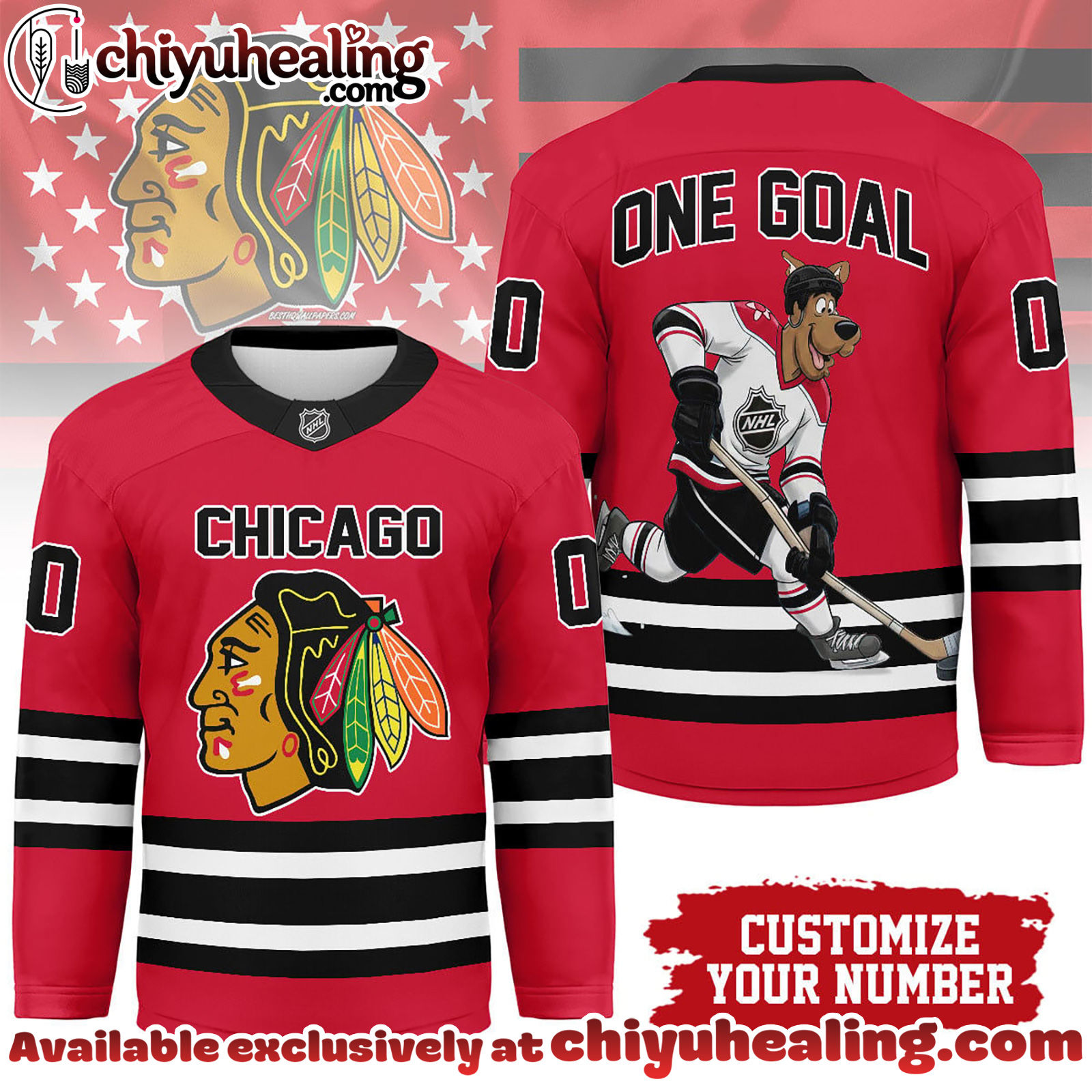 Chicago Blackhawks Premium NHL Scooby Doo Personalized Hockey Jersey