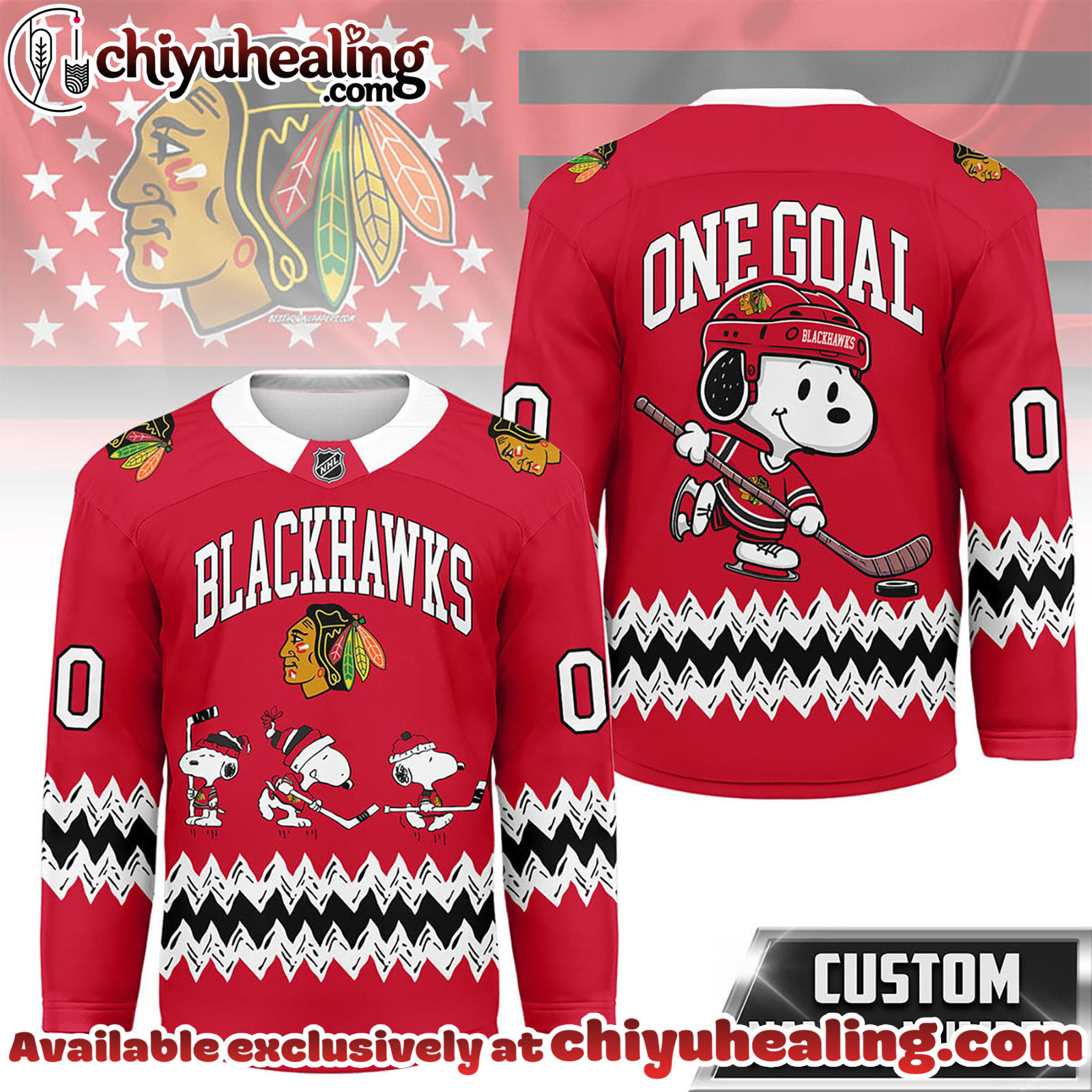 Chicago Blackhawks Premium NHL Snoopy Personalized Hockey Jersey