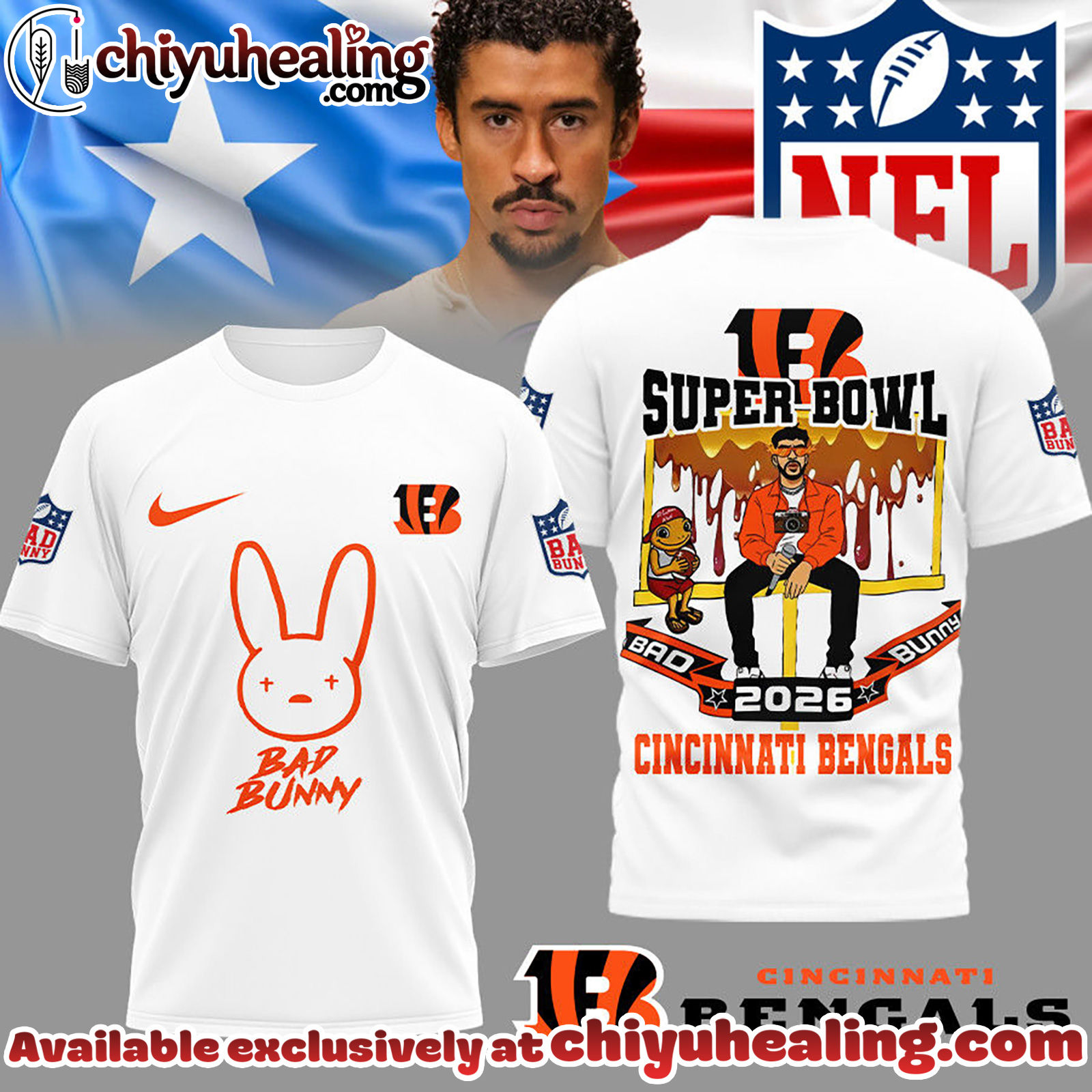 Cincinnati Bengals Premium NFL Bad Bunny Super Bowl 3D Shirt, Hoodie, Sweatshirt