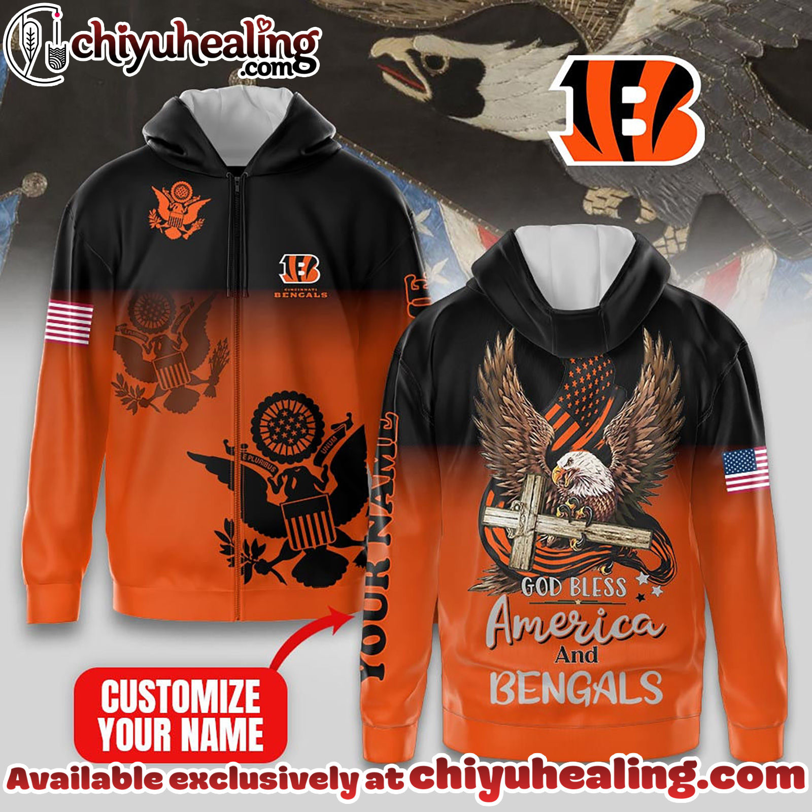 Cincinnati Bengals Premium NFL God Bless America Zip Hoodie, T-shirt, Sweatshirt - Ver 2